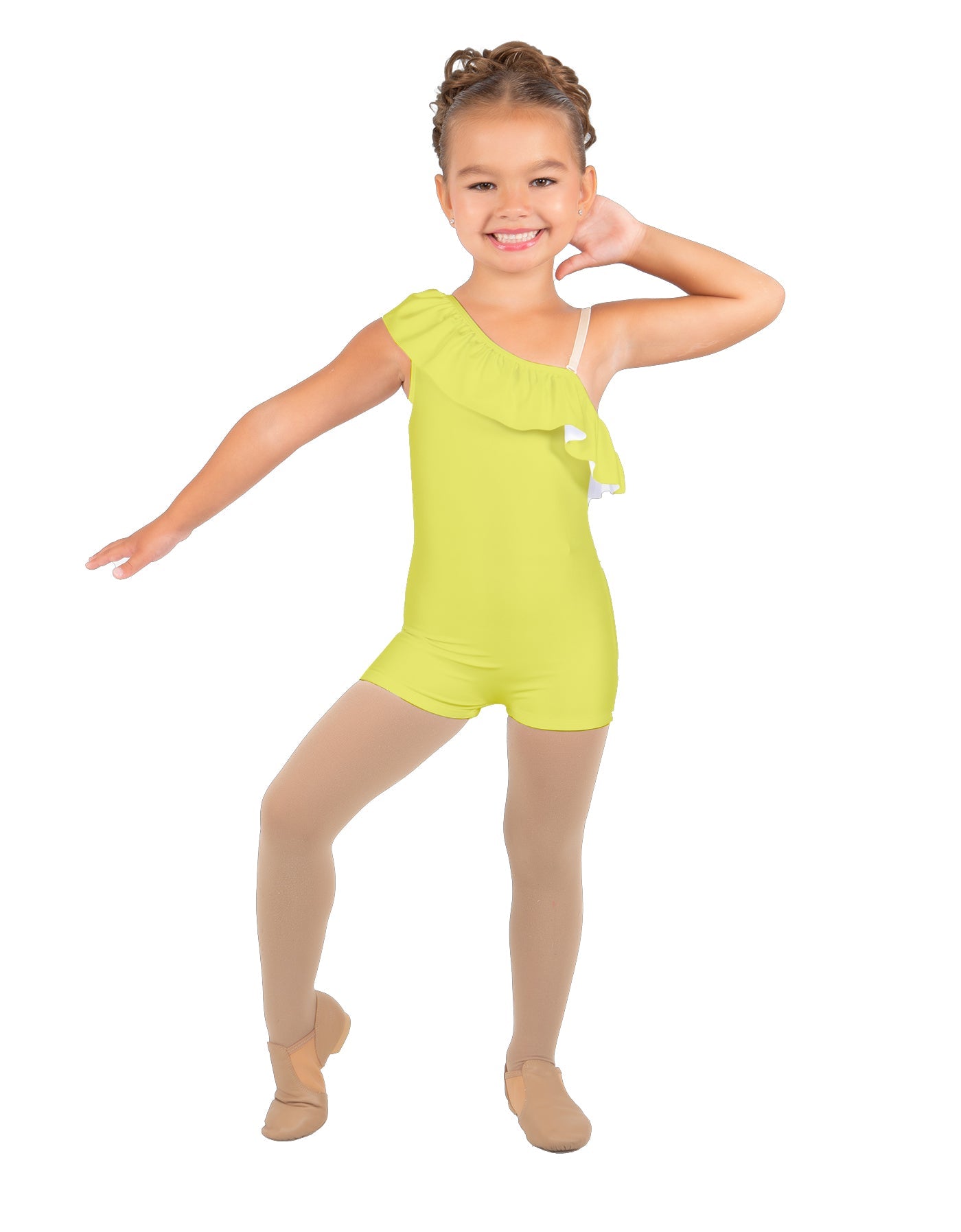 Solid Lycra One Shoulder w Ruffle Biketard