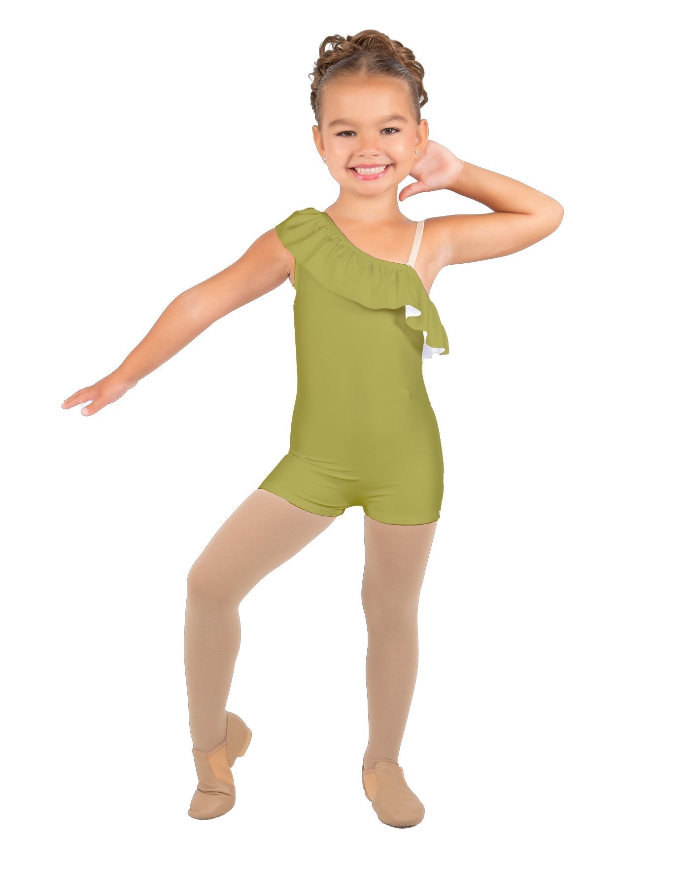 Solid Lycra One Shoulder w Ruffle Biketard