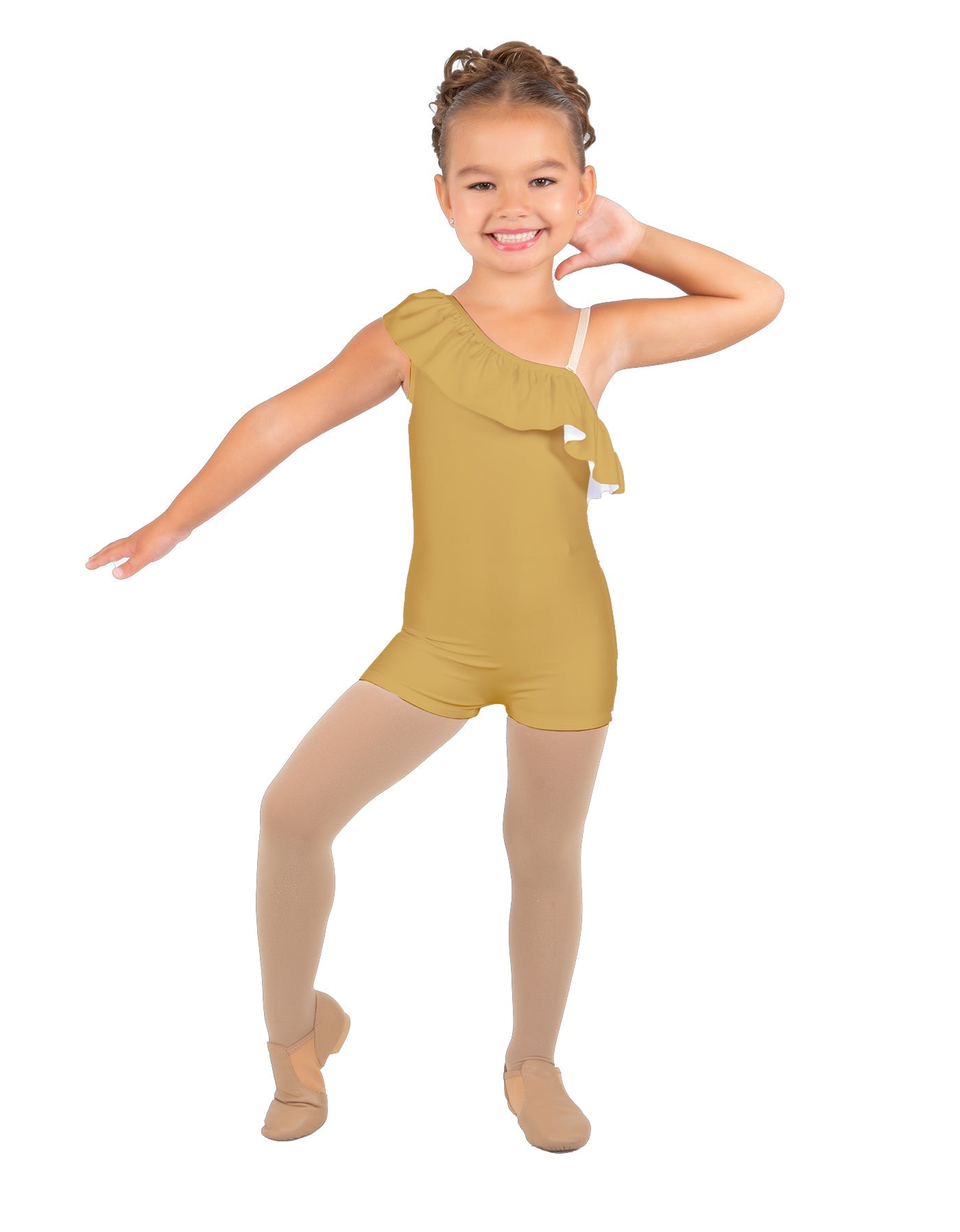 Solid Lycra One Shoulder w Ruffle Biketard