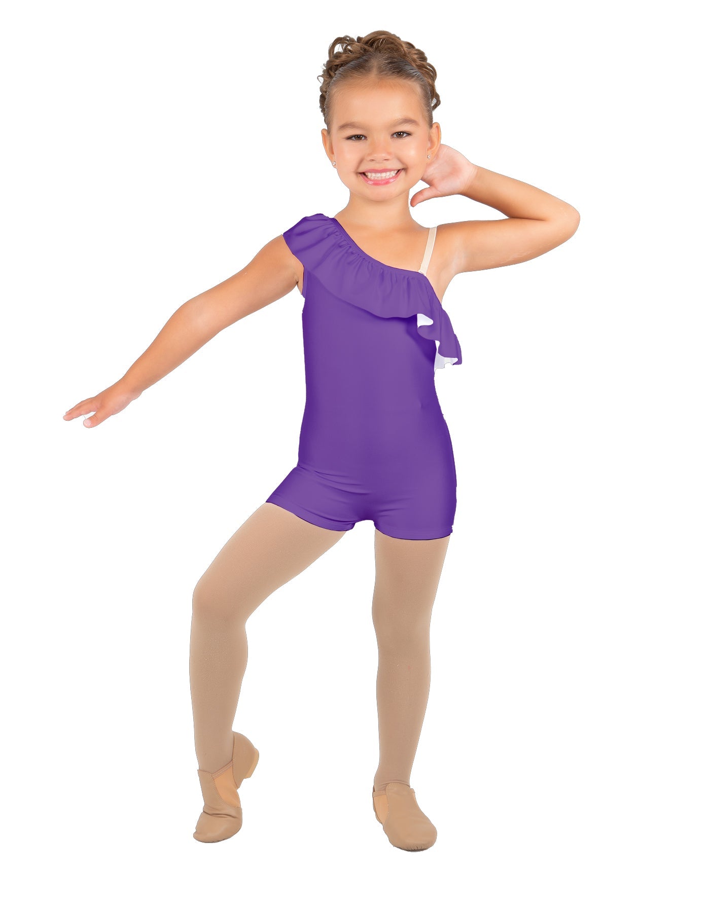 Solid Lycra One Shoulder w Ruffle Biketard