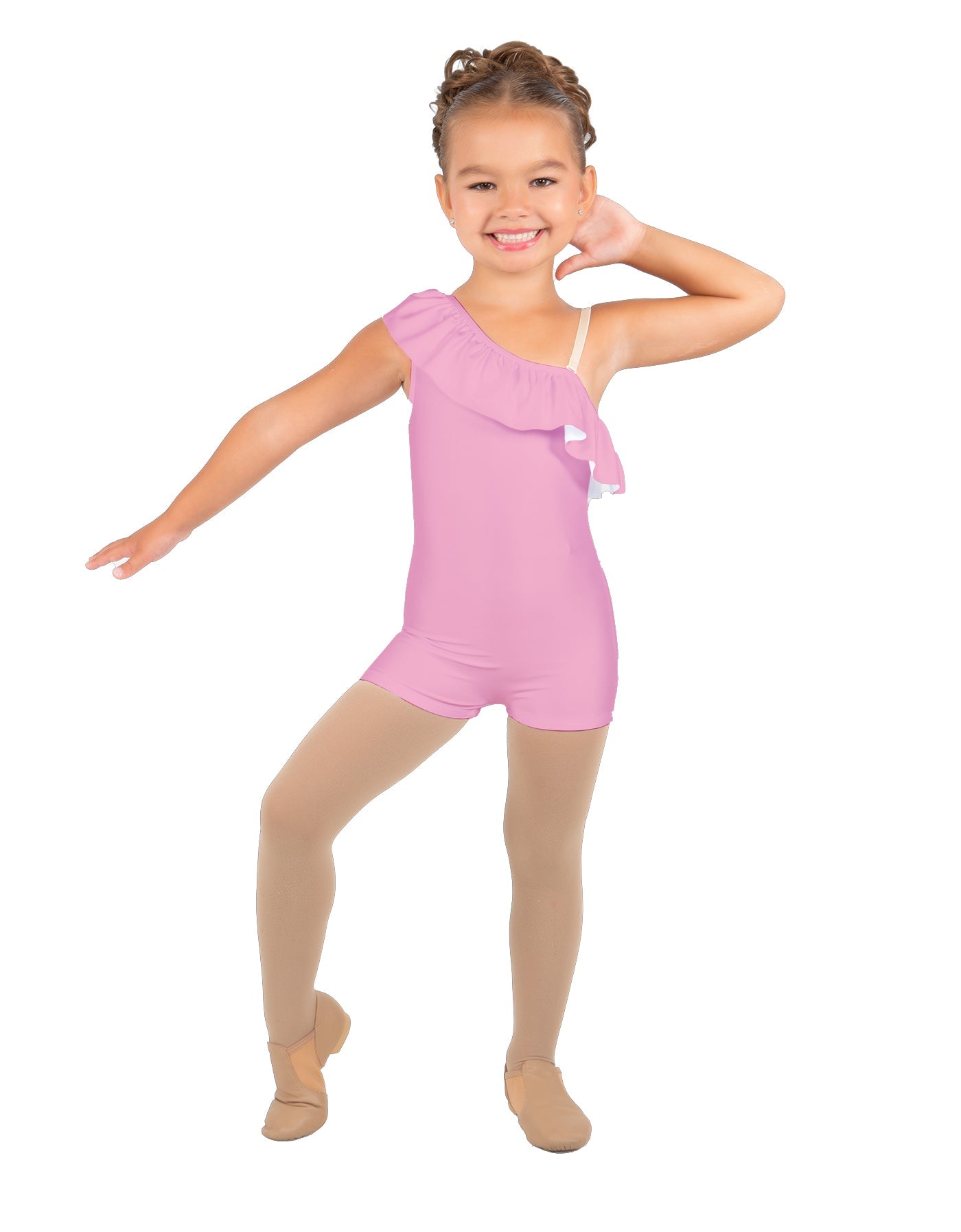 Solid Lycra One Shoulder w Ruffle Biketard