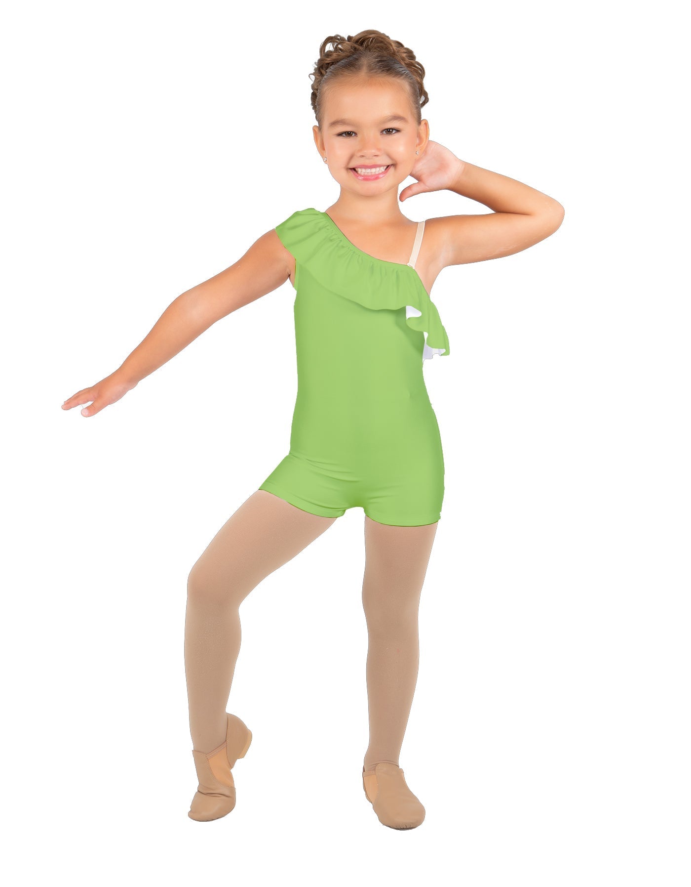 Solid Lycra One Shoulder w Ruffle Biketard