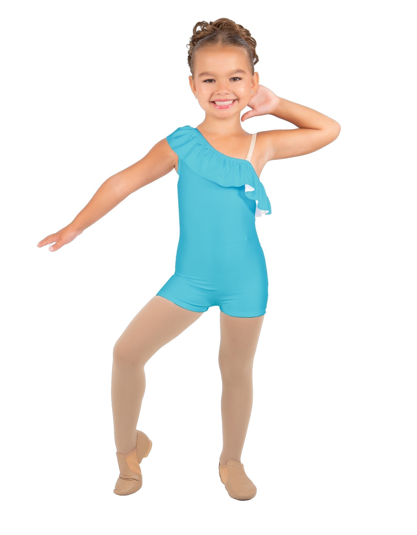 Solid Lycra One Shoulder w Ruffle Biketard