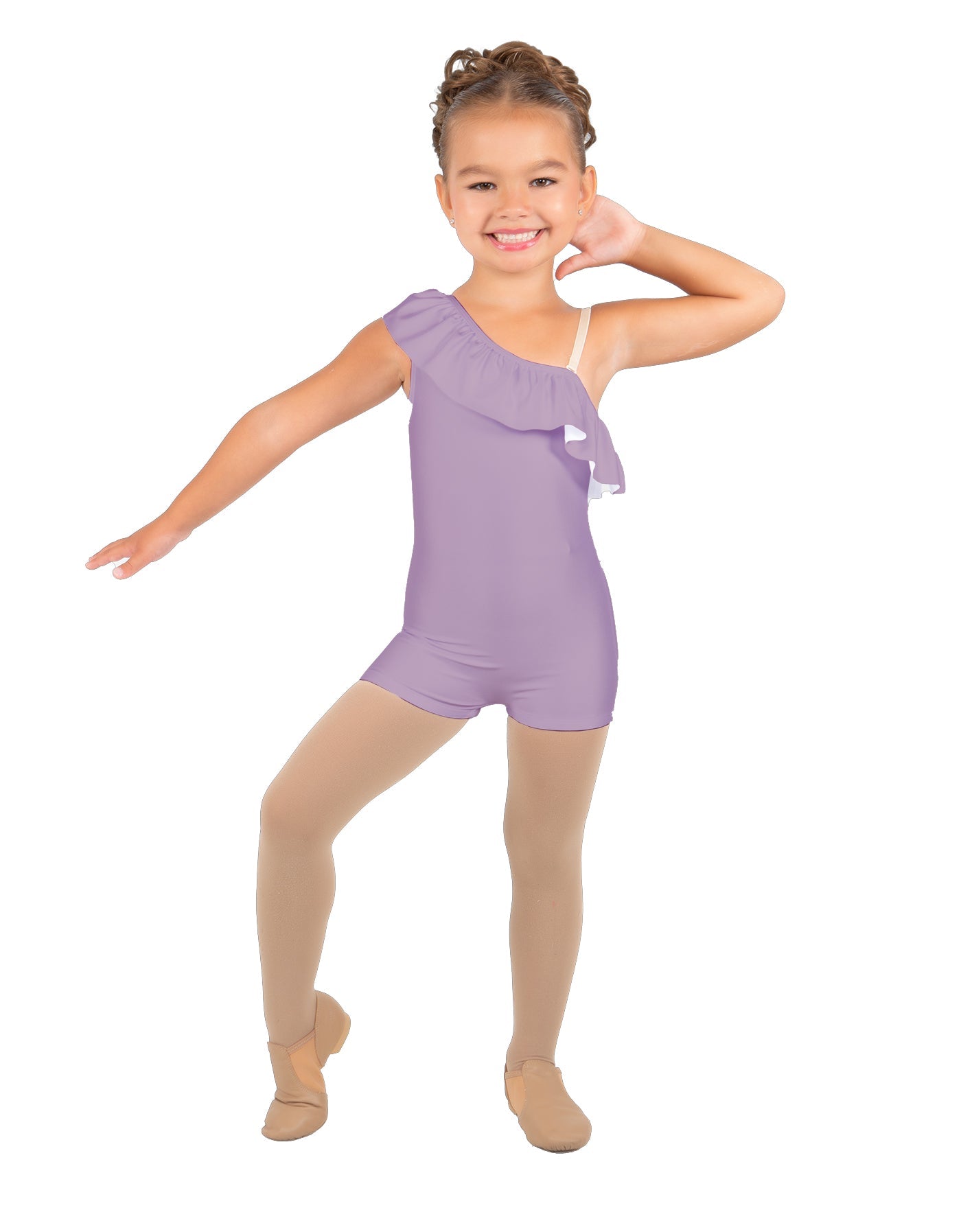 Solid Lycra One Shoulder w Ruffle Biketard