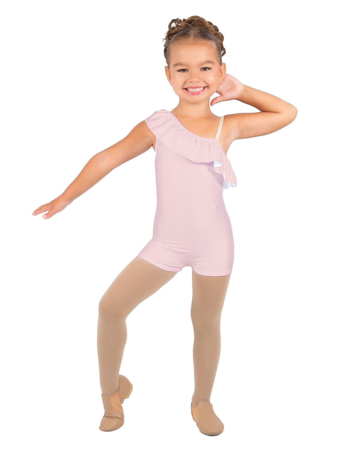Solid Lycra One Shoulder w Ruffle Biketard