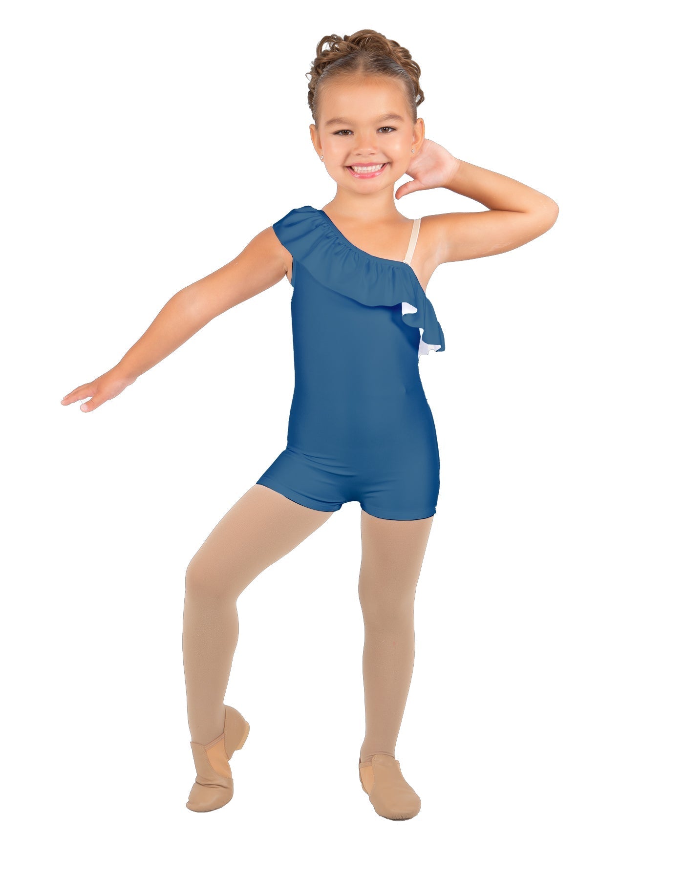 Solid Lycra One Shoulder w Ruffle Biketard