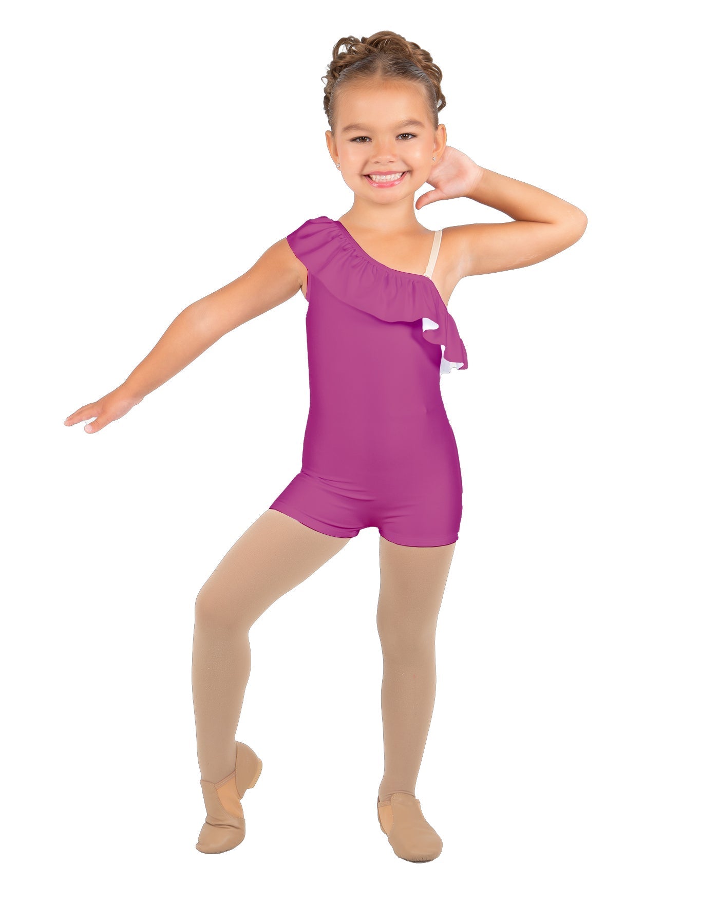 Solid Lycra One Shoulder w Ruffle Biketard