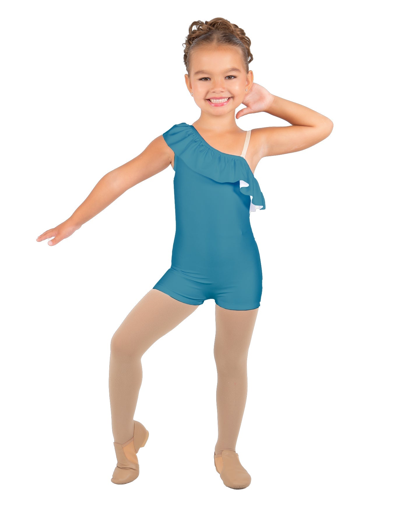 Solid Lycra One Shoulder w Ruffle Biketard