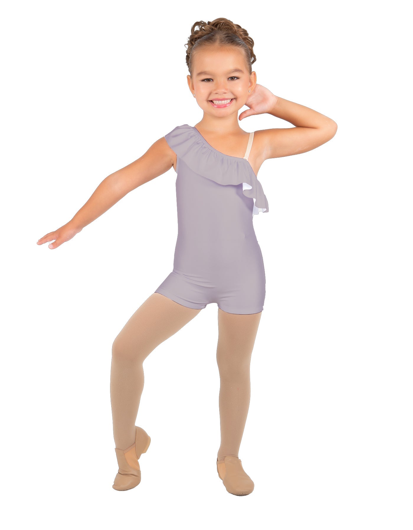 Solid Lycra One Shoulder w Ruffle Biketard