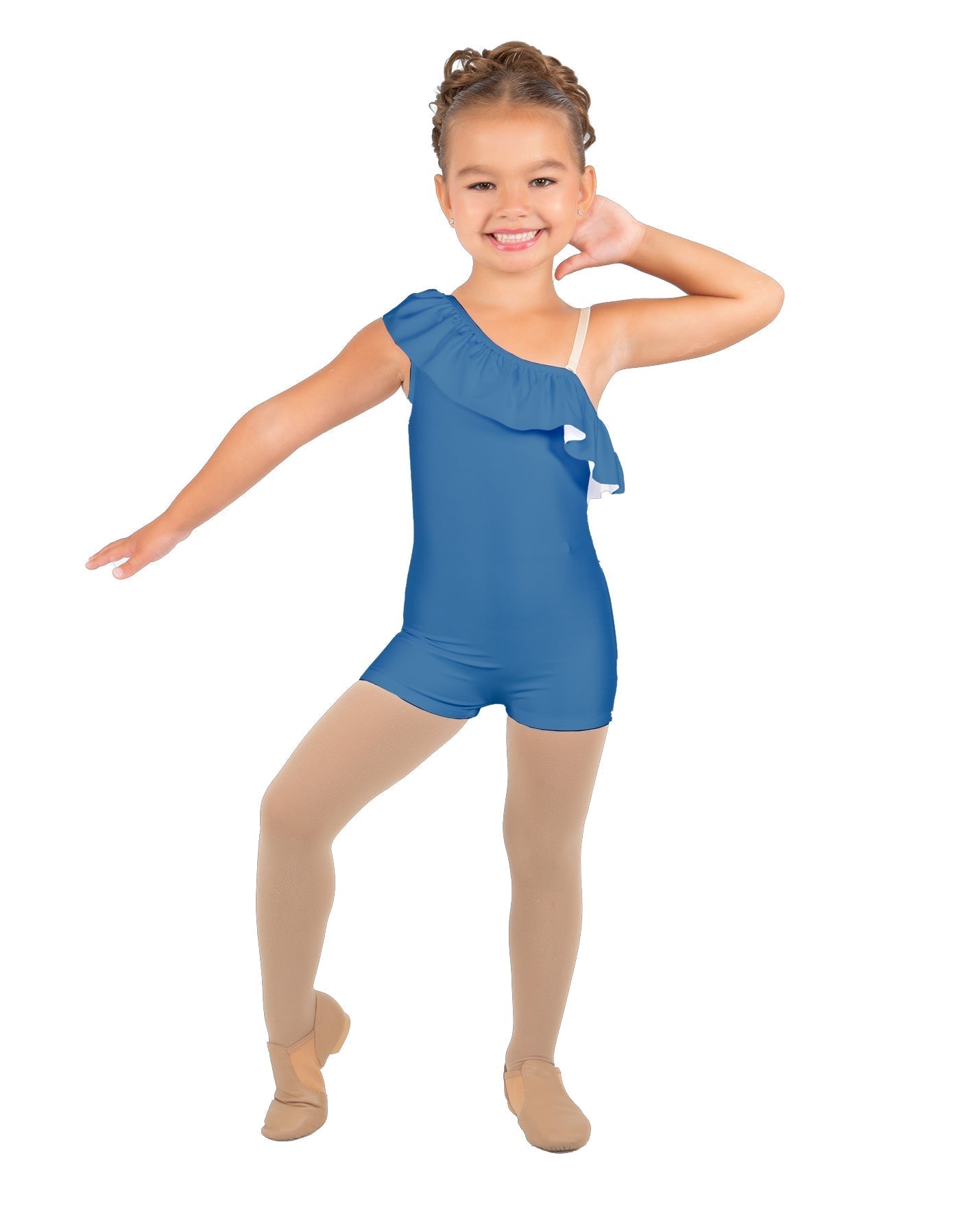 Solid Lycra One Shoulder w Ruffle Biketard