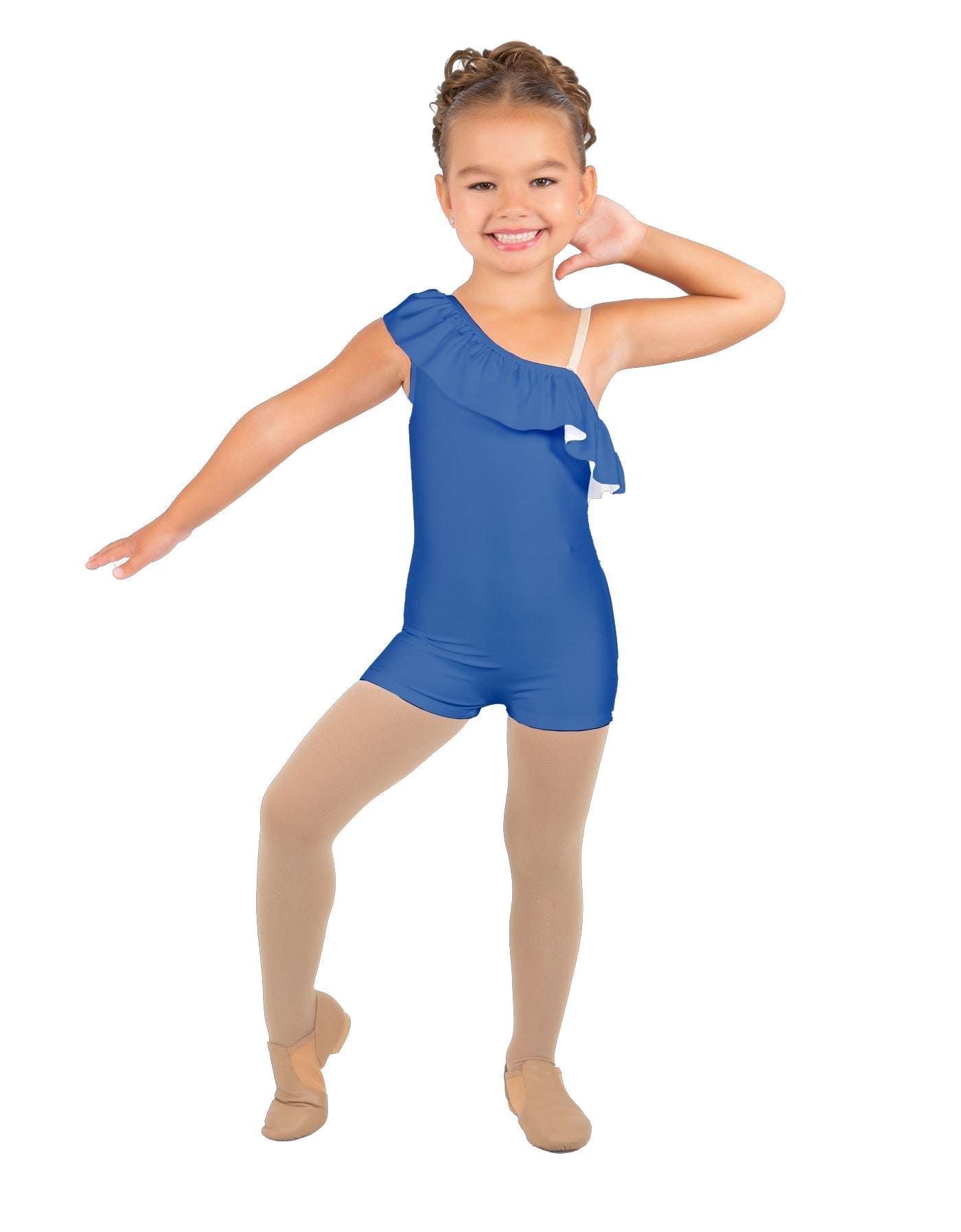 Solid Lycra One Shoulder w Ruffle Biketard
