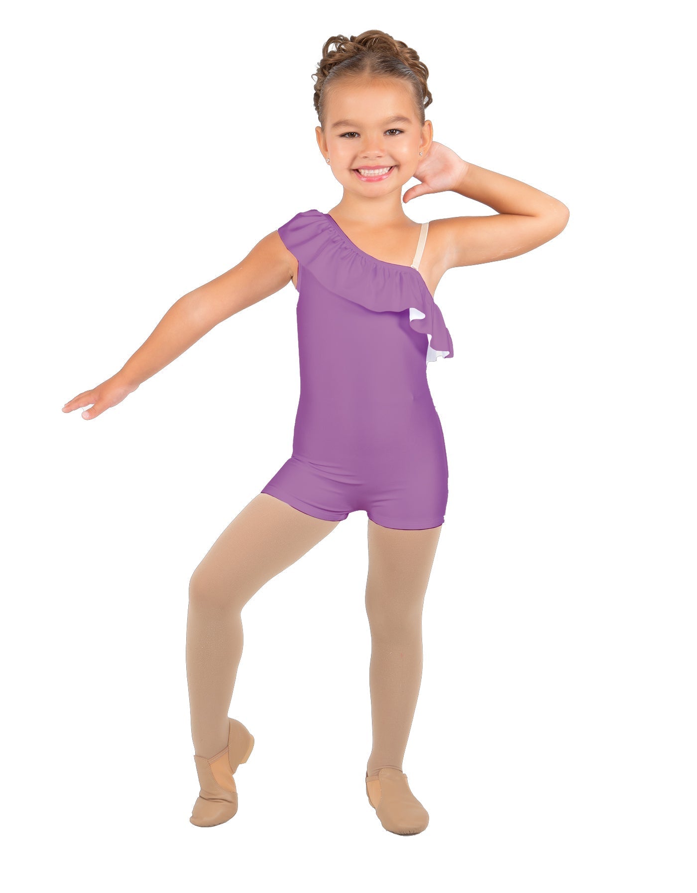Solid Lycra One Shoulder w Ruffle Biketard