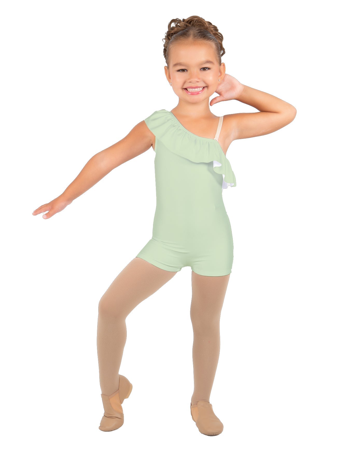 Solid Lycra One Shoulder w Ruffle Biketard