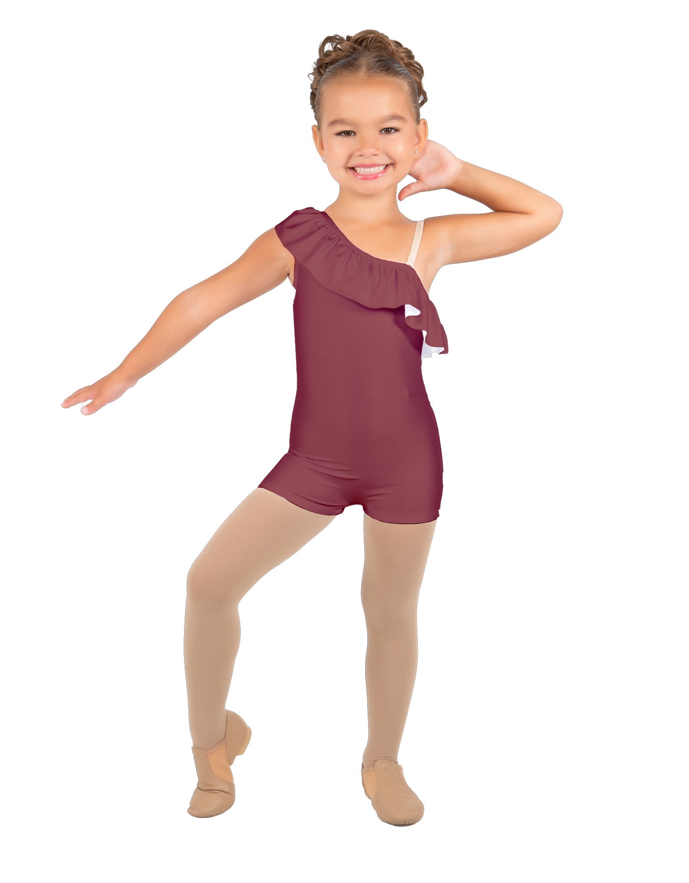 Solid Lycra One Shoulder w Ruffle Biketard