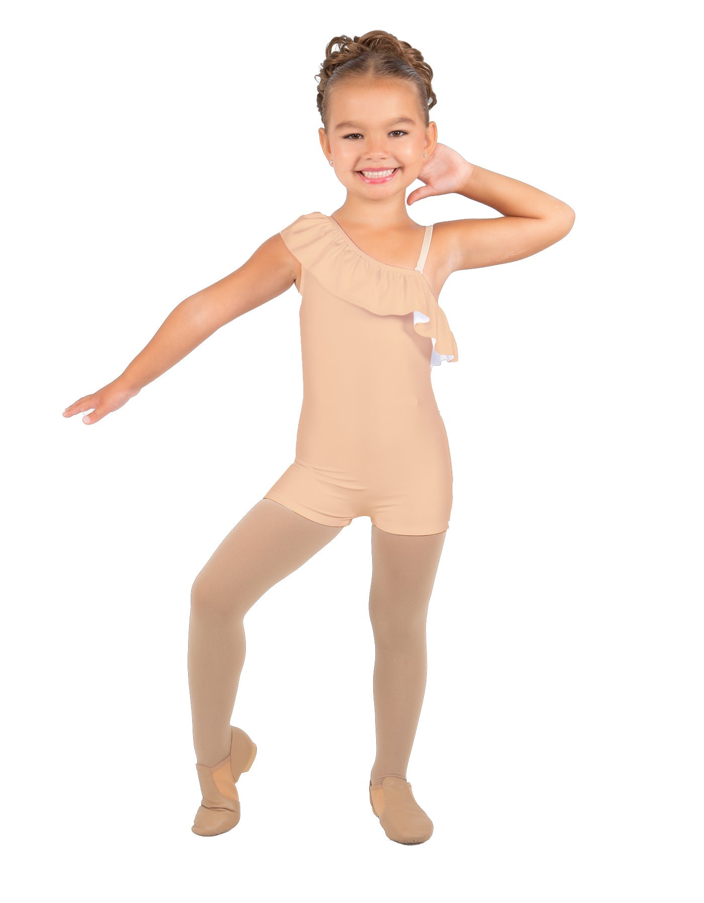 Solid Lycra One Shoulder w Ruffle Biketard