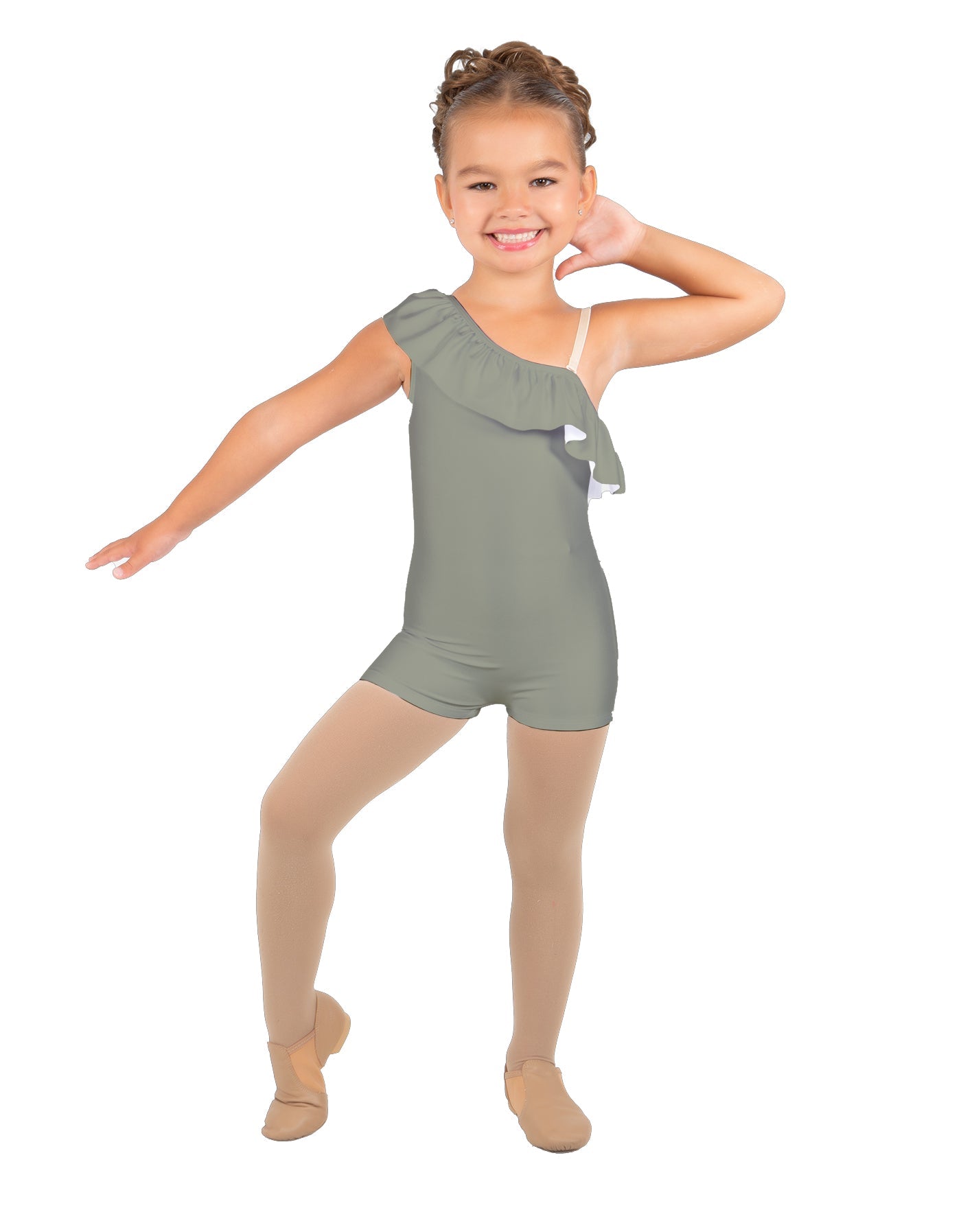 Solid Lycra One Shoulder w Ruffle Biketard