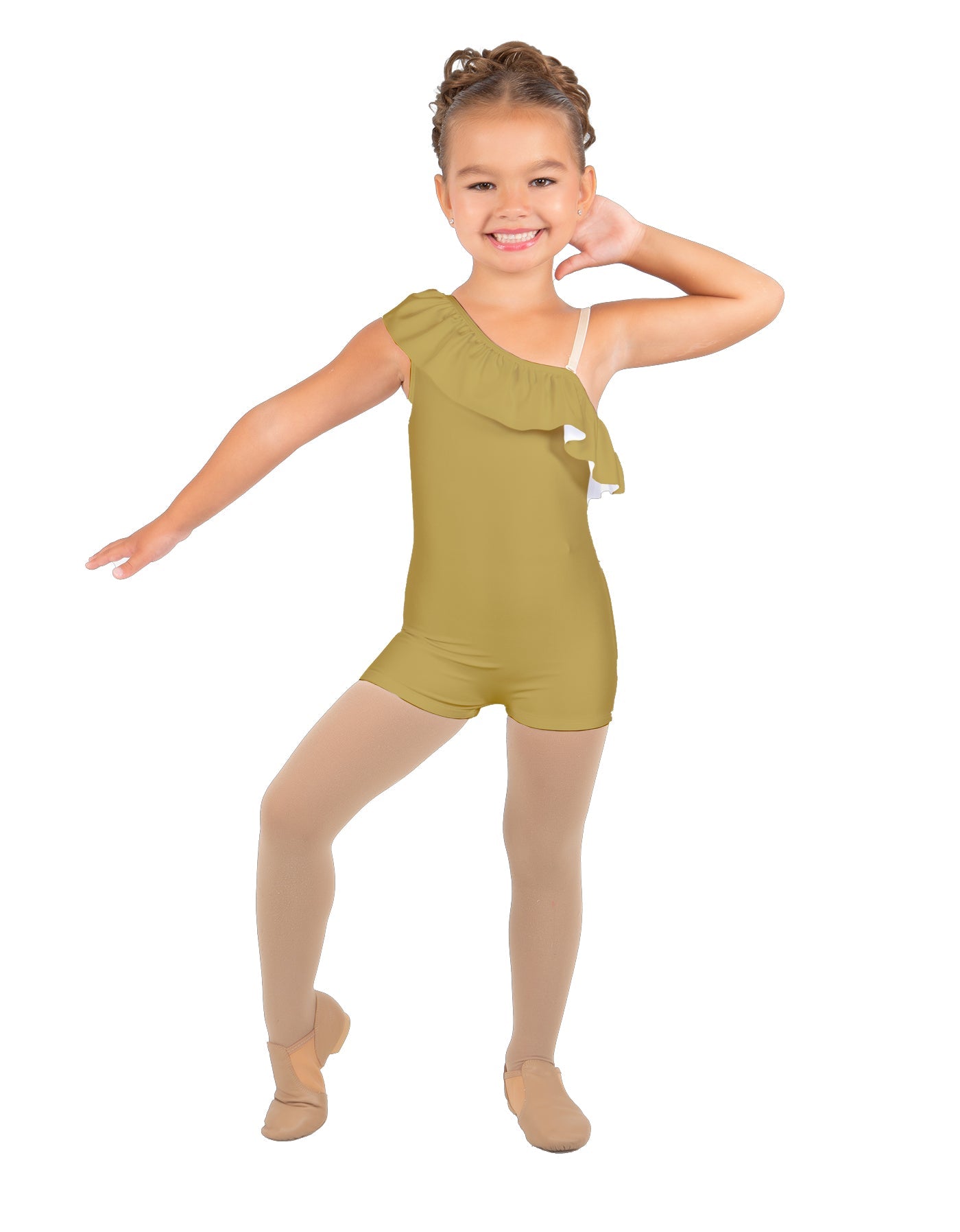 Solid Lycra One Shoulder w Ruffle Biketard