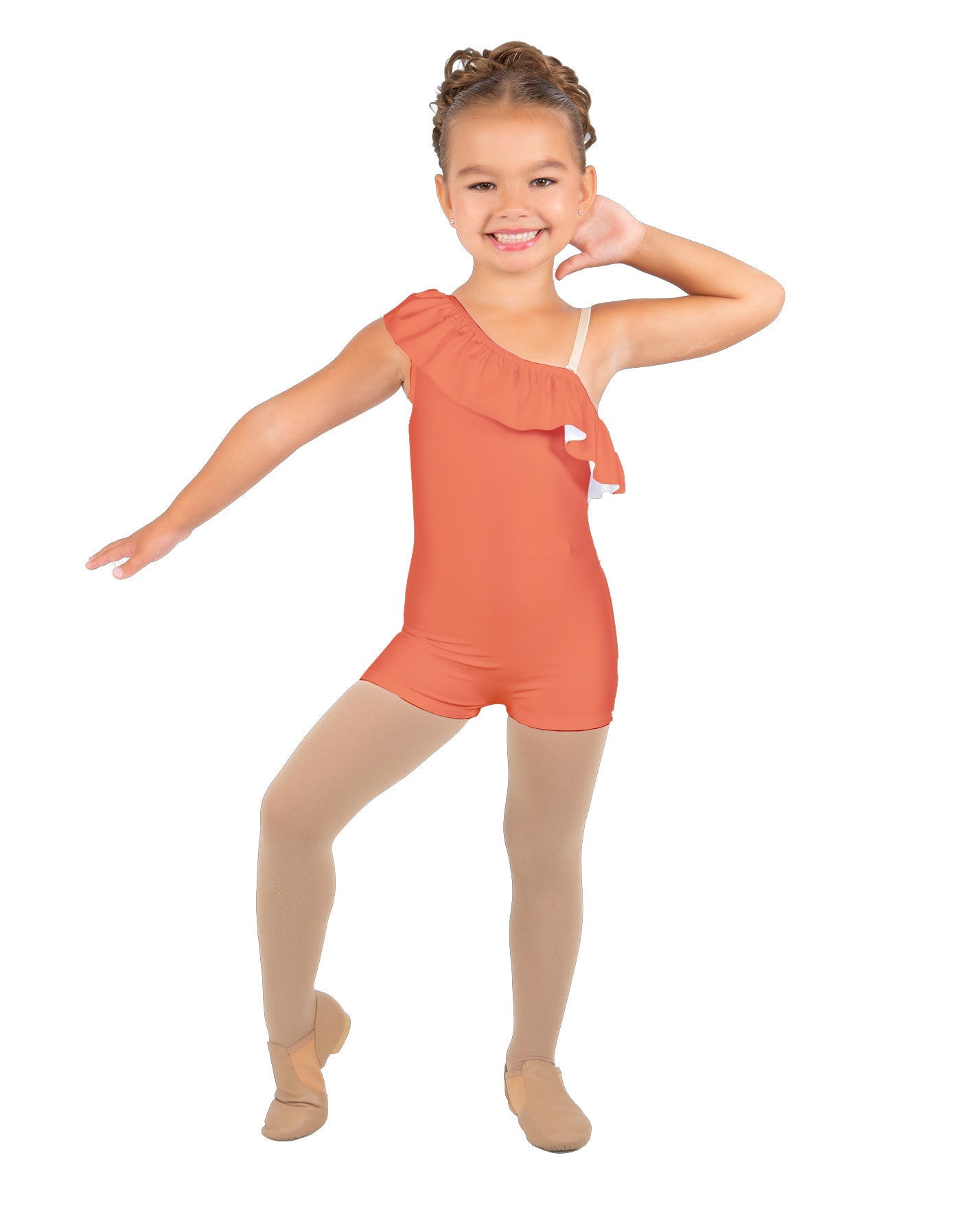 Solid Lycra One Shoulder w Ruffle Biketard