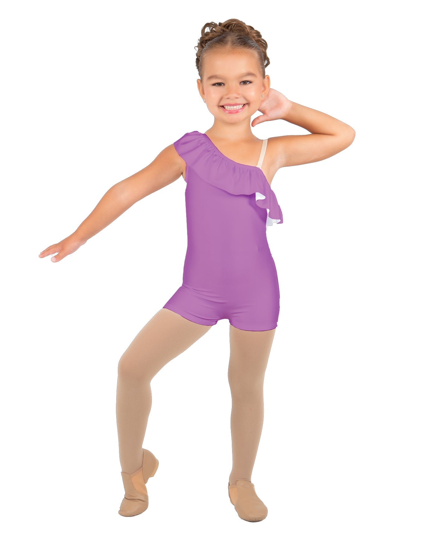 Solid Lycra One Shoulder w Ruffle Biketard