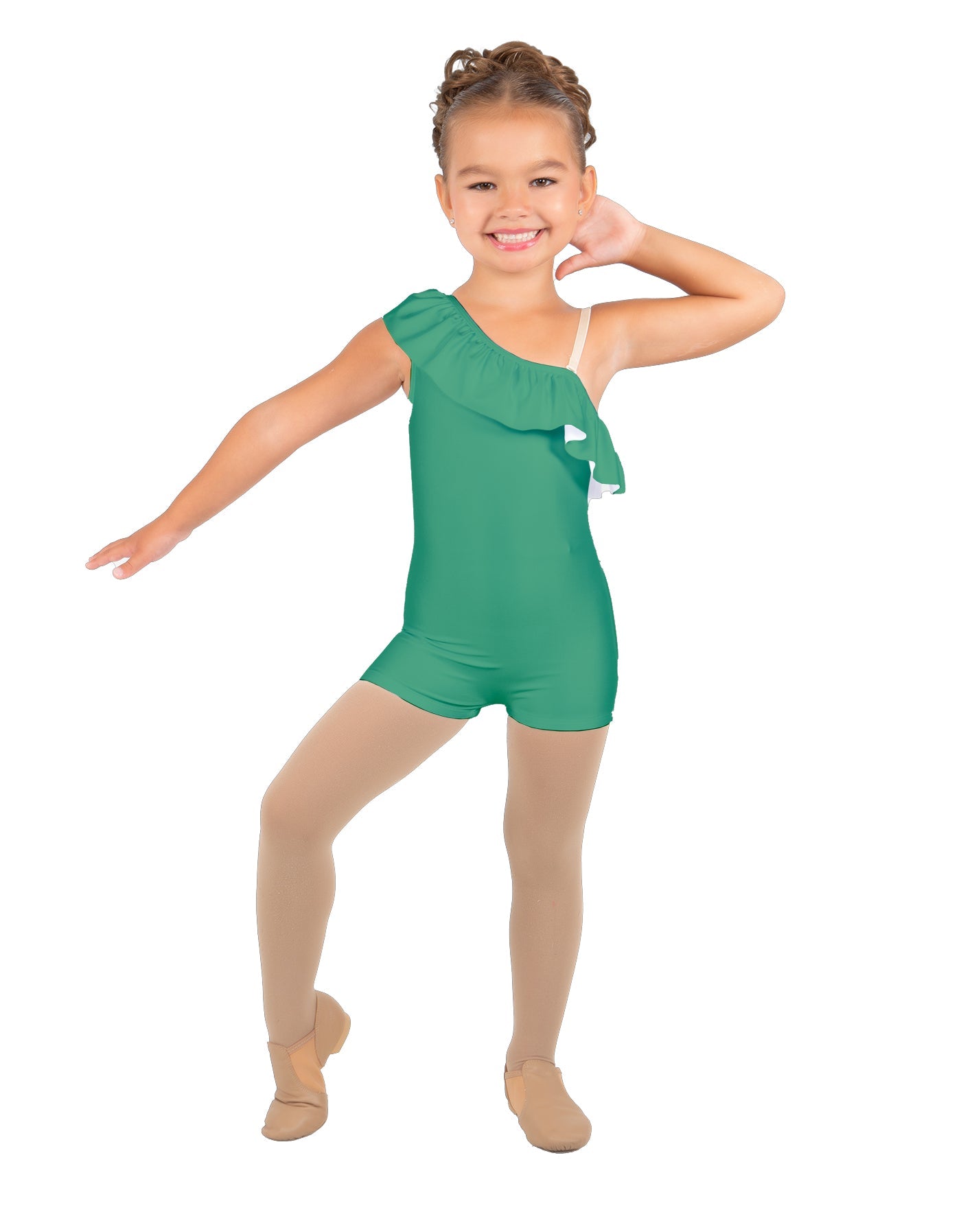 Solid Lycra One Shoulder w Ruffle Biketard