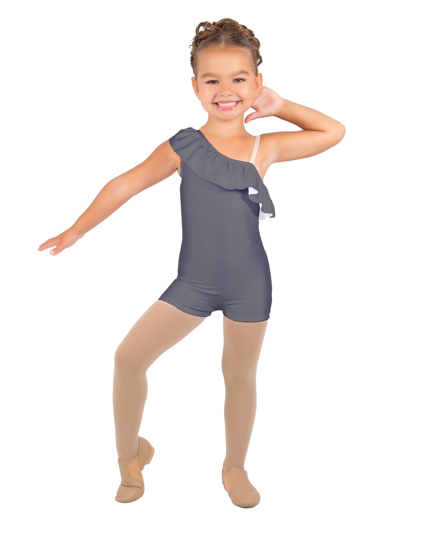 Solid Lycra One Shoulder w Ruffle Biketard