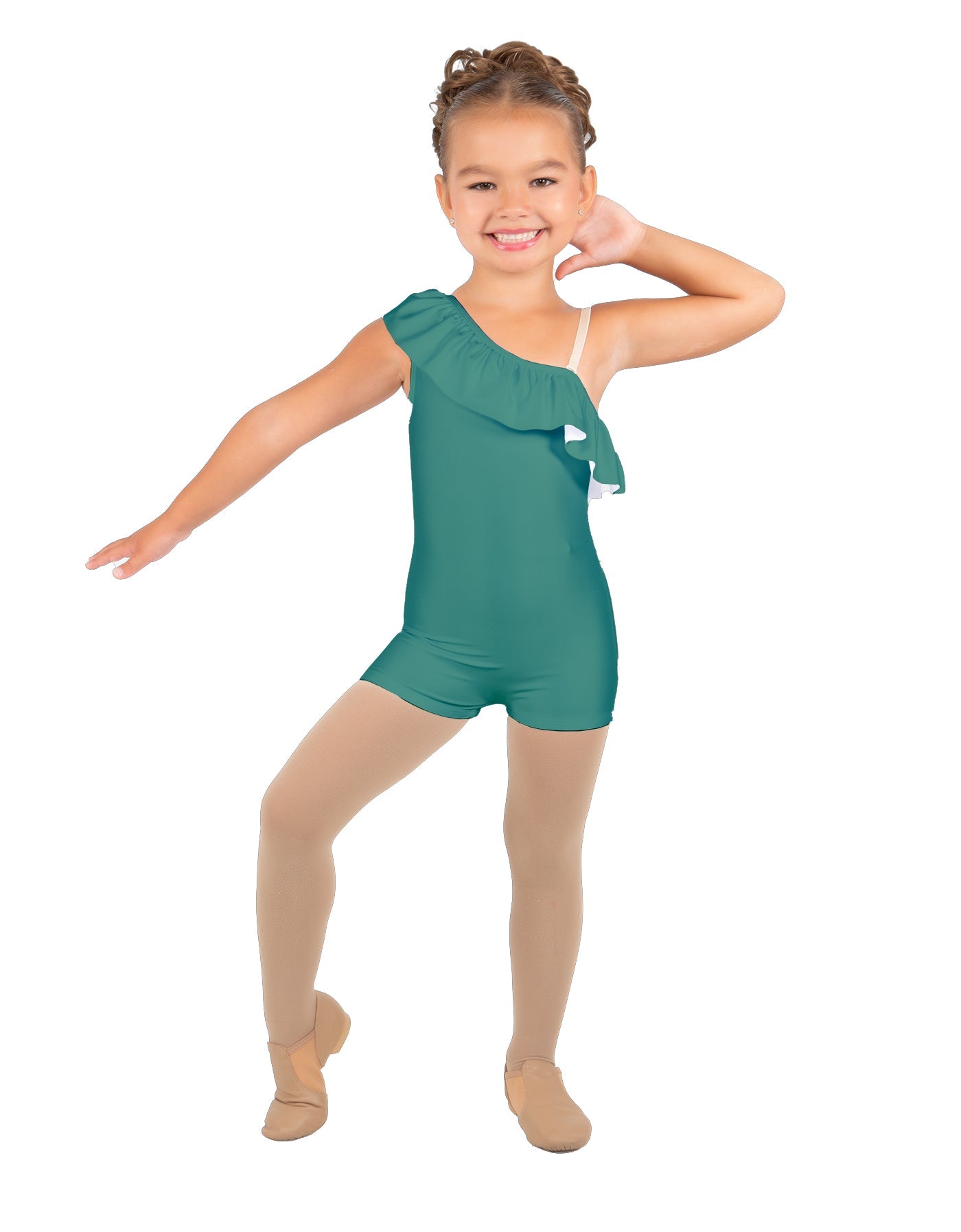 Solid Lycra One Shoulder w Ruffle Biketard