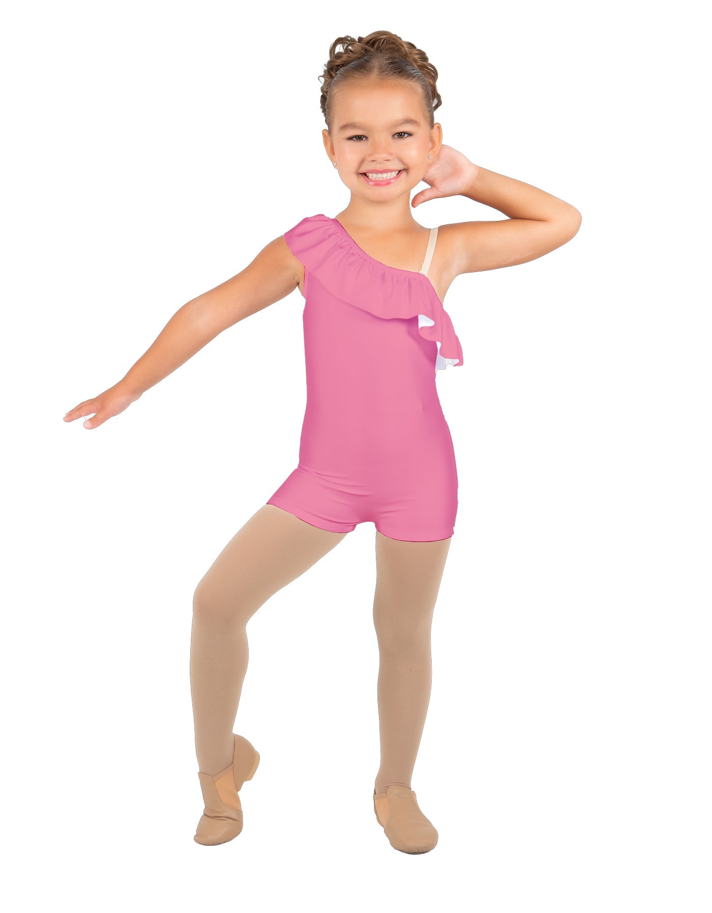Solid Lycra One Shoulder w Ruffle Biketard
