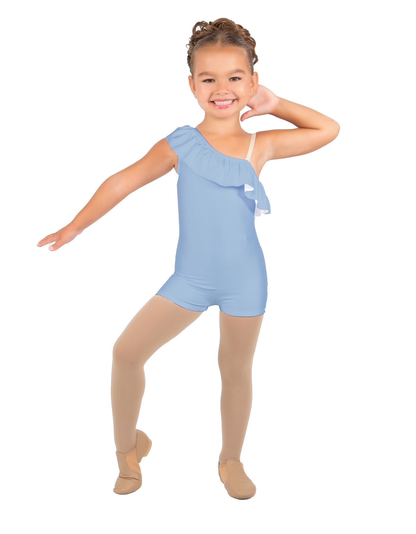 Solid Lycra One Shoulder w Ruffle Biketard