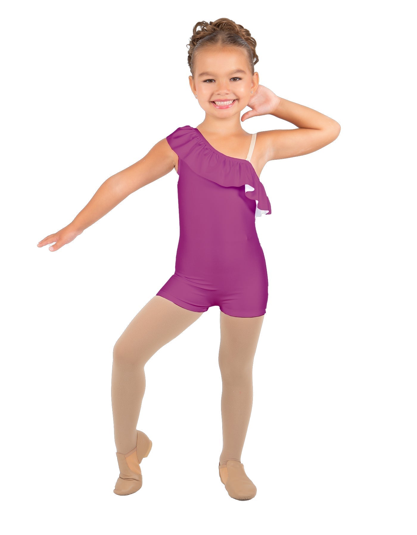 Solid Lycra One Shoulder w Ruffle Biketard