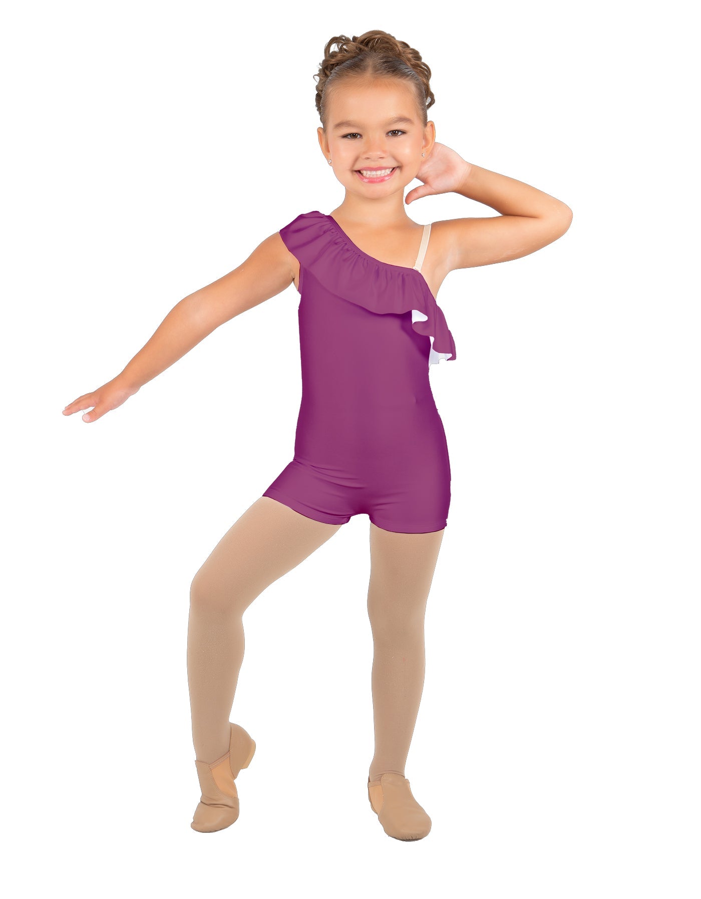Solid Lycra One Shoulder w Ruffle Biketard