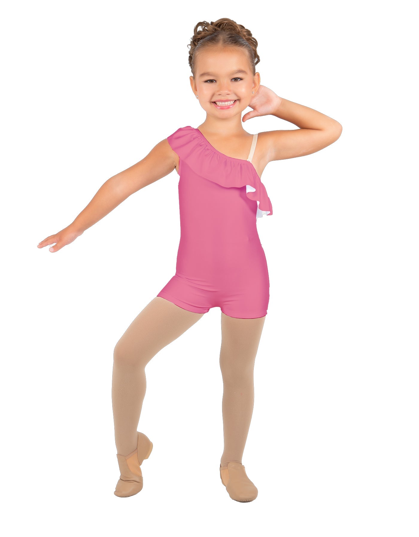 Solid Lycra One Shoulder w Ruffle Biketard