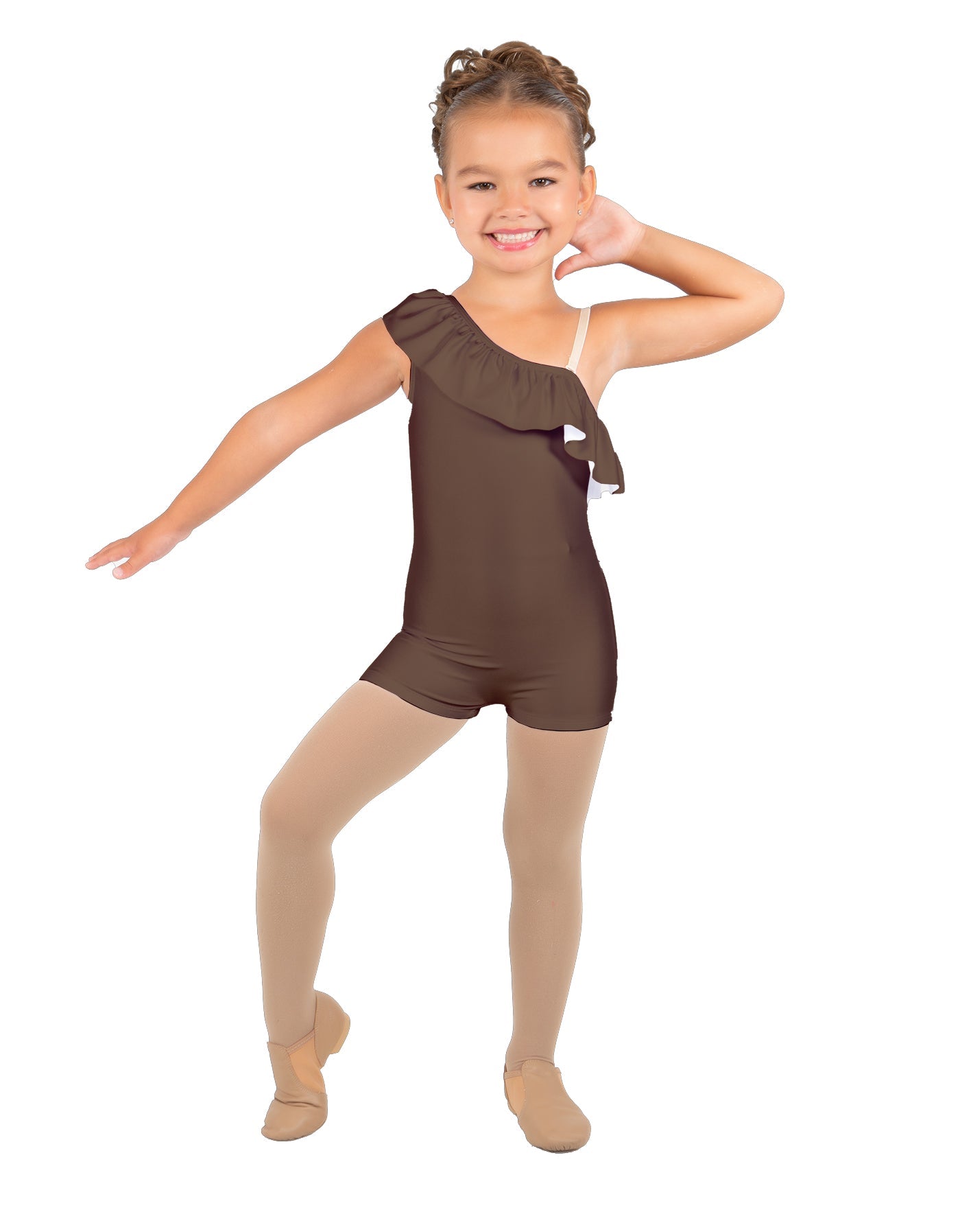 Solid Lycra One Shoulder w Ruffle Biketard