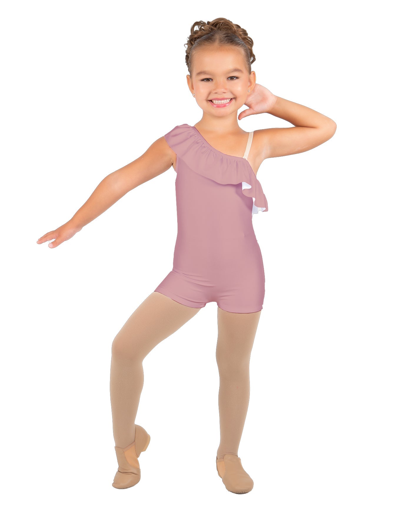 Solid Lycra One Shoulder w Ruffle Biketard