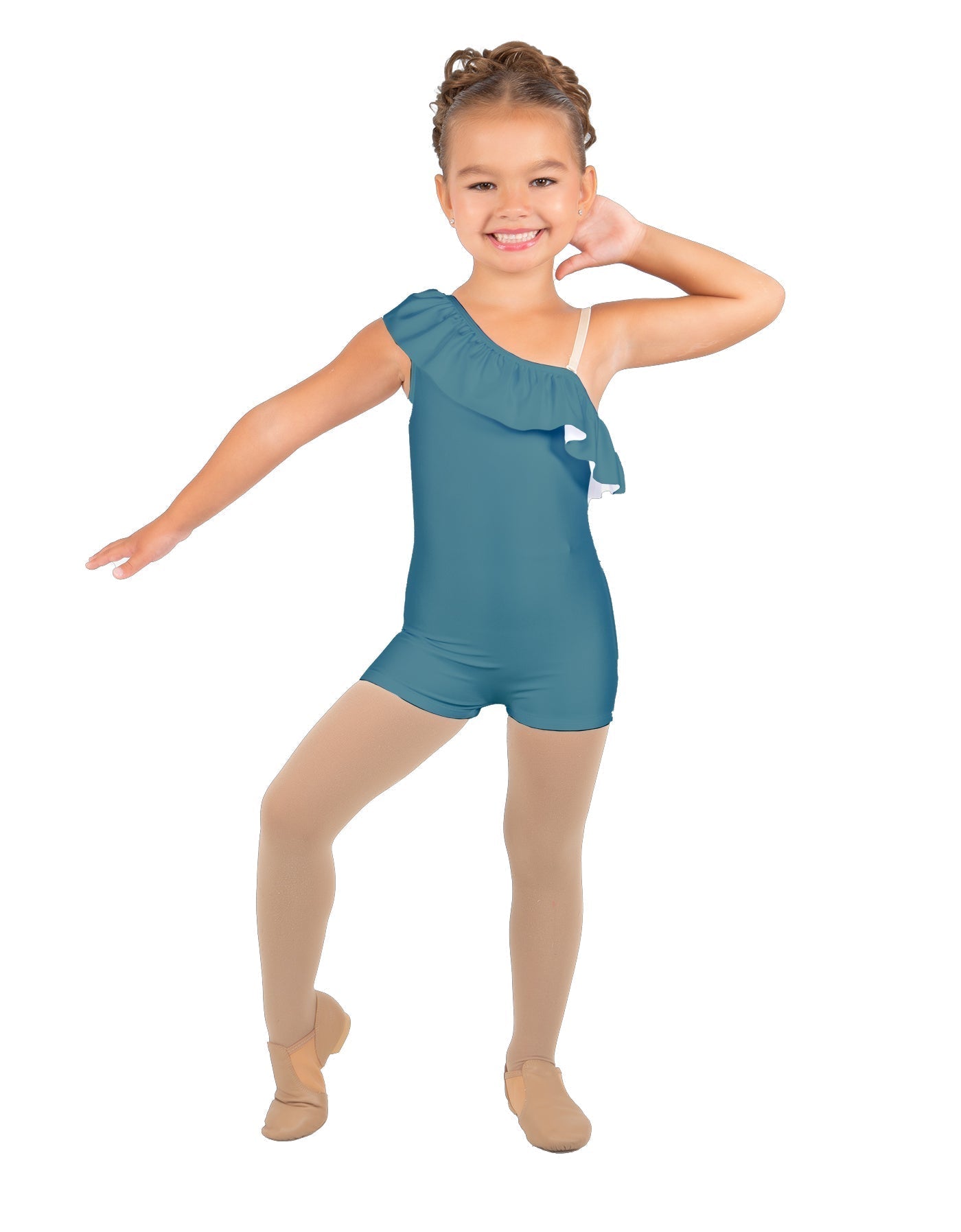 Solid Lycra One Shoulder w Ruffle Biketard