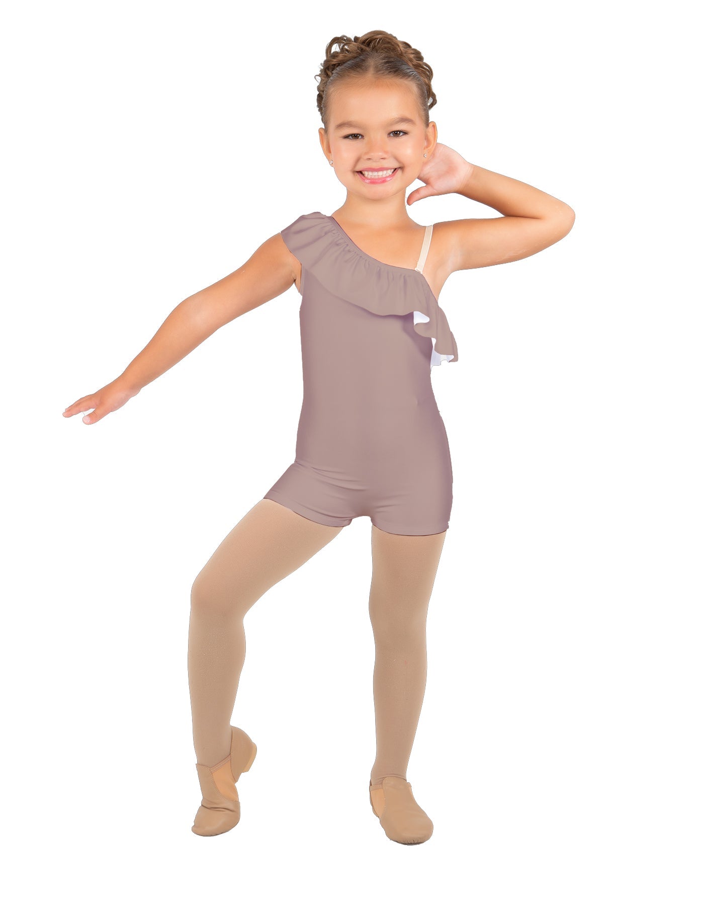 Solid Lycra One Shoulder w Ruffle Biketard