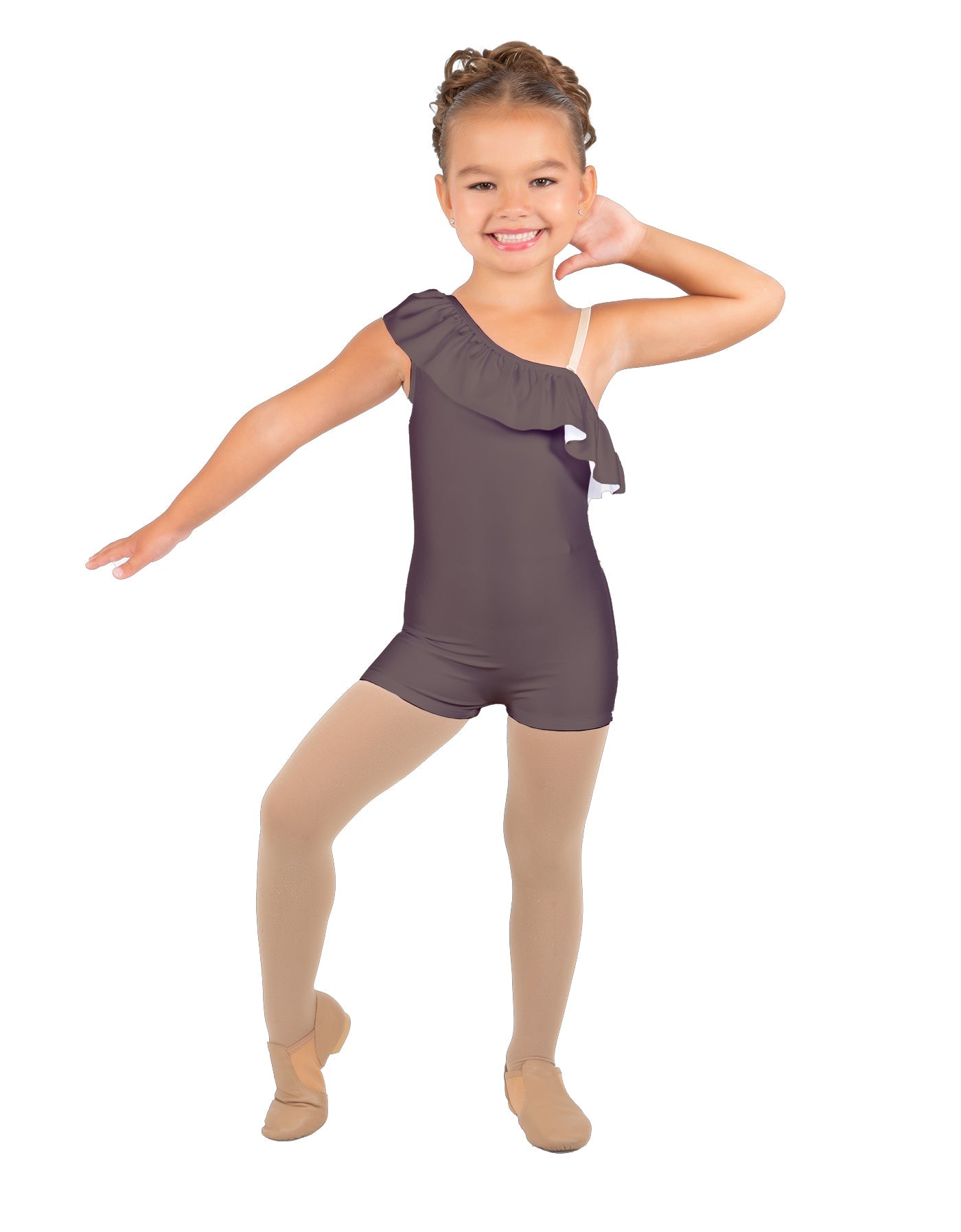 Solid Lycra One Shoulder w Ruffle Biketard
