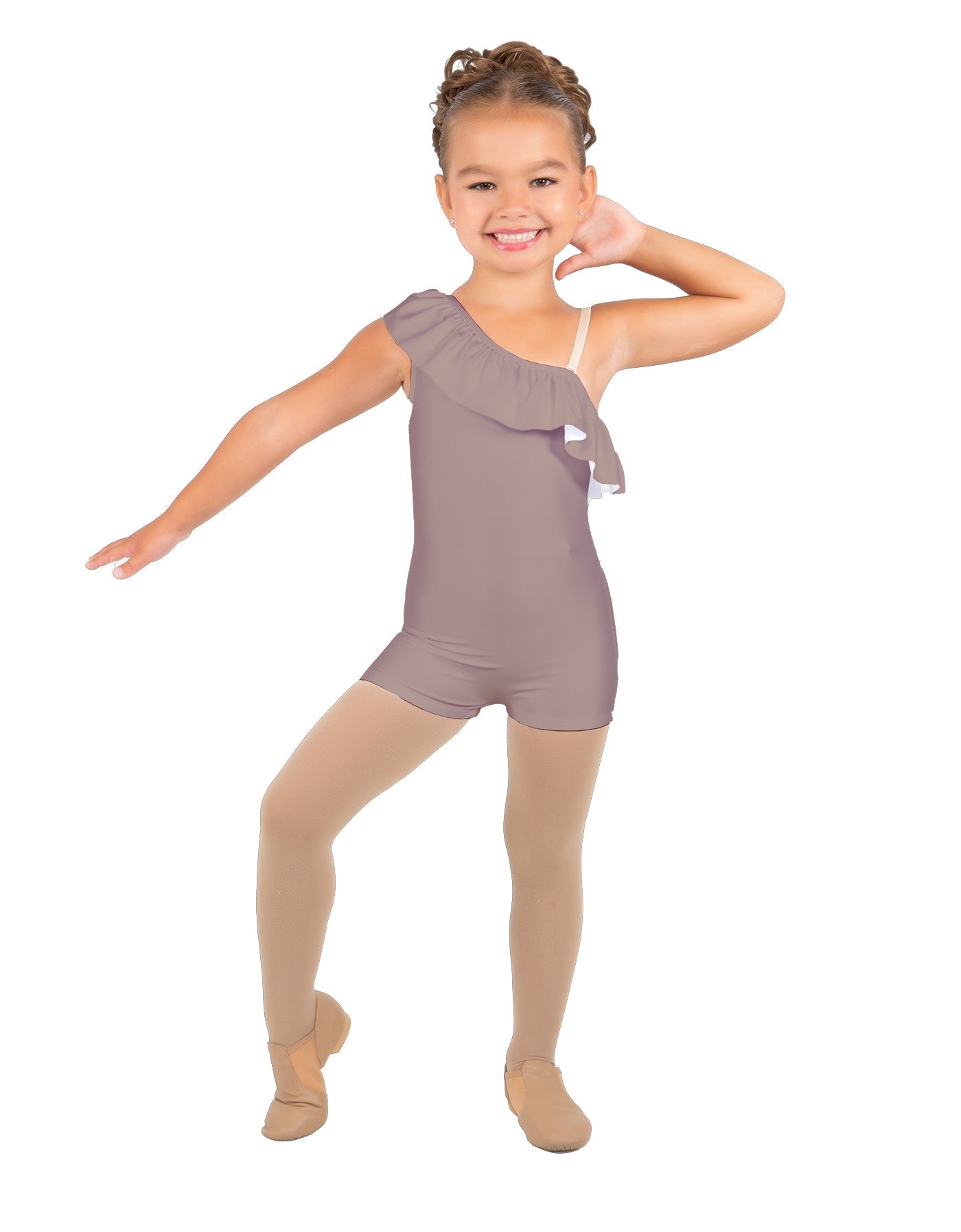 Solid Lycra One Shoulder w Ruffle Biketard