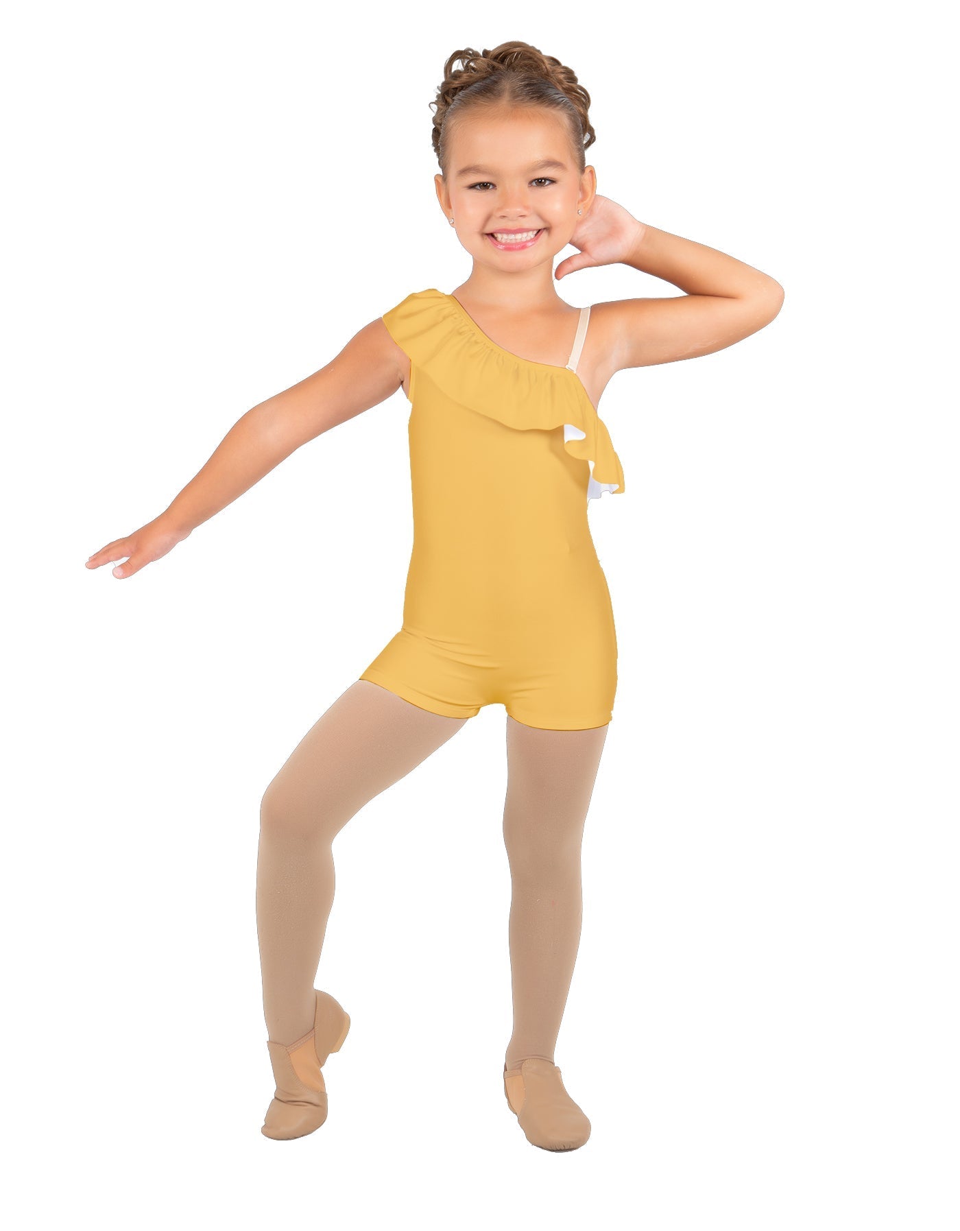 Solid Lycra One Shoulder w Ruffle Biketard