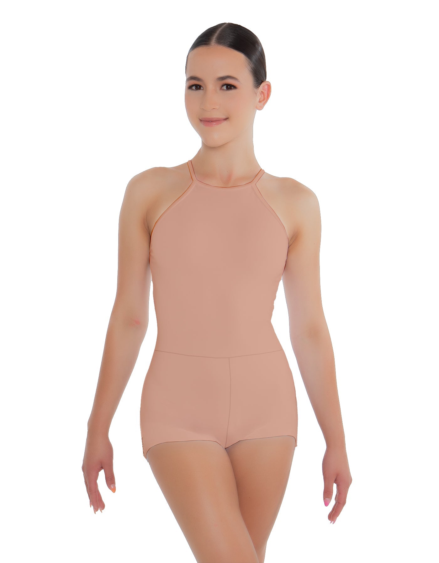 Solid Lycra Halter Covered Back Biketard