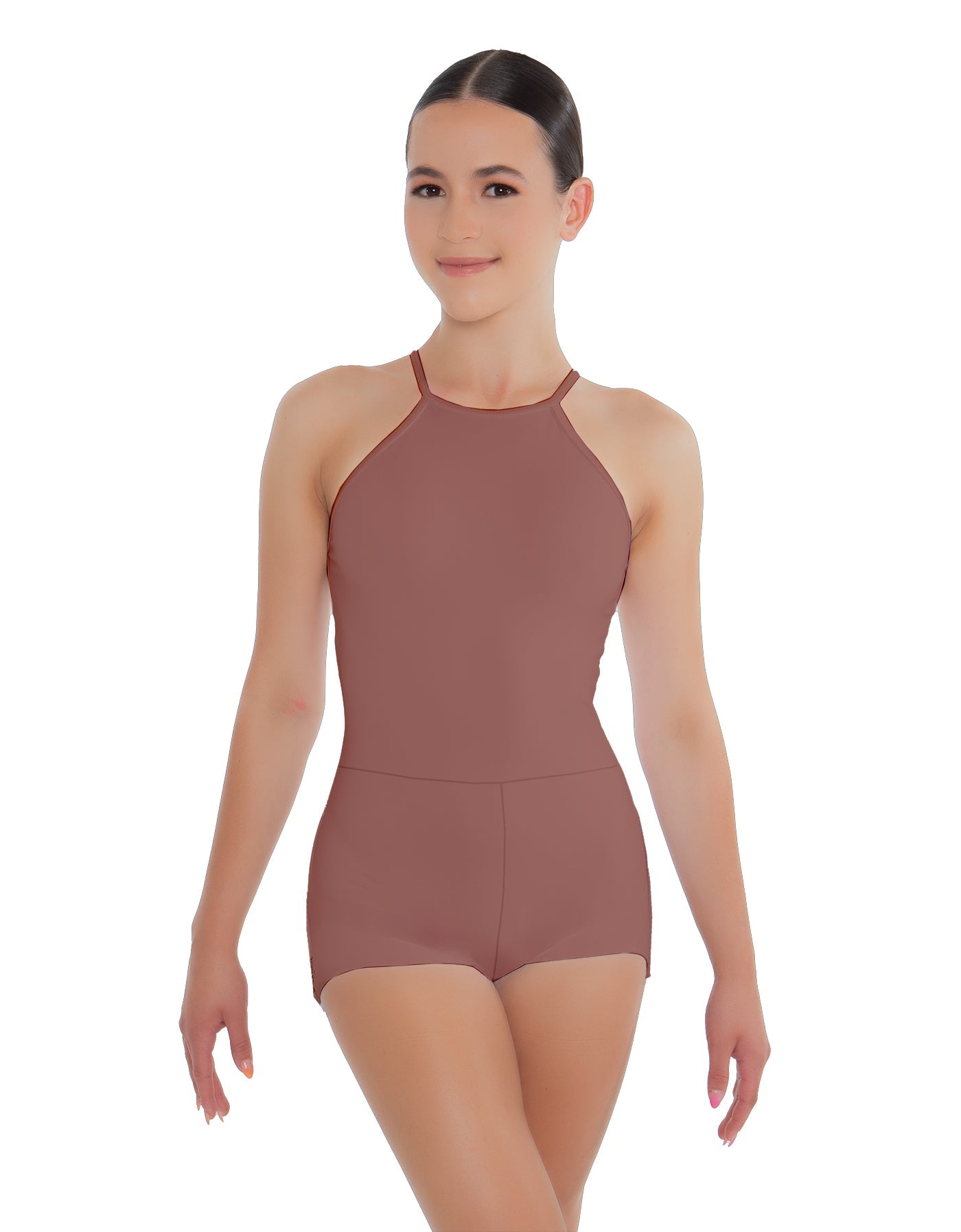 Solid Lycra Halter Covered Back Biketard