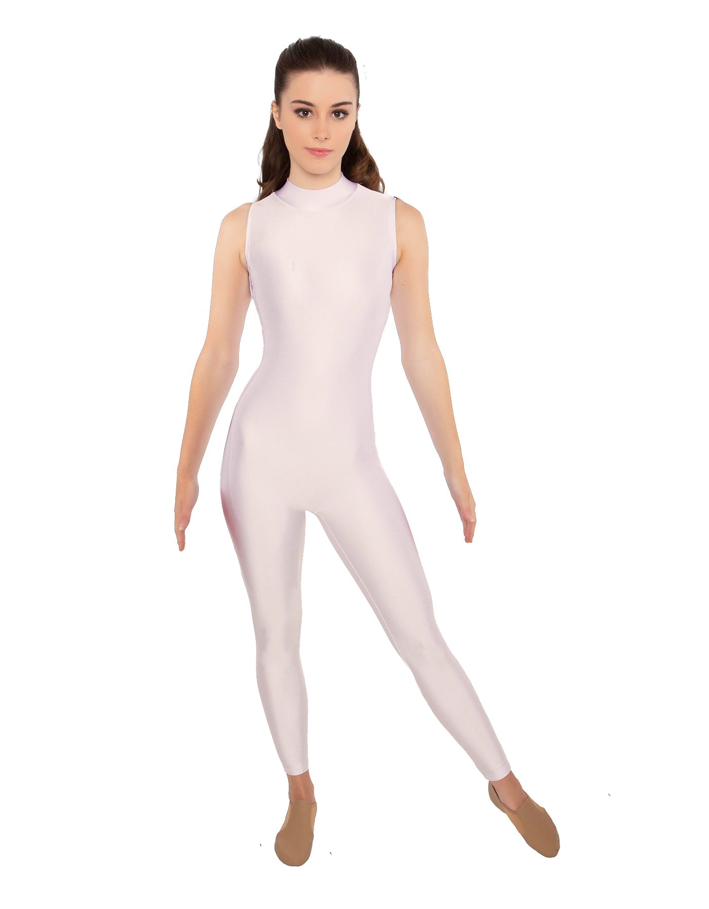 Solid Lycra Tneck Sleeveless Open Back Unitard