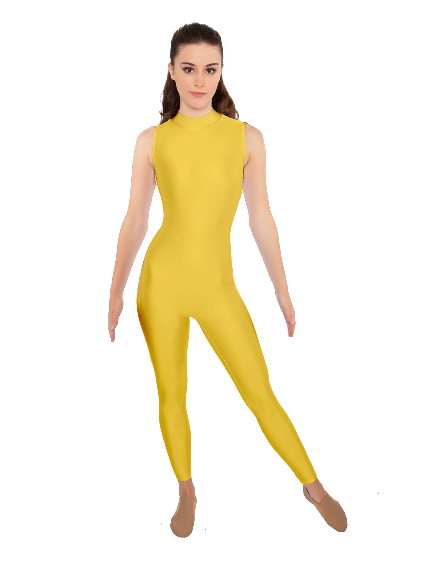 Solid Lycra Tneck Sleeveless Open Back Unitard