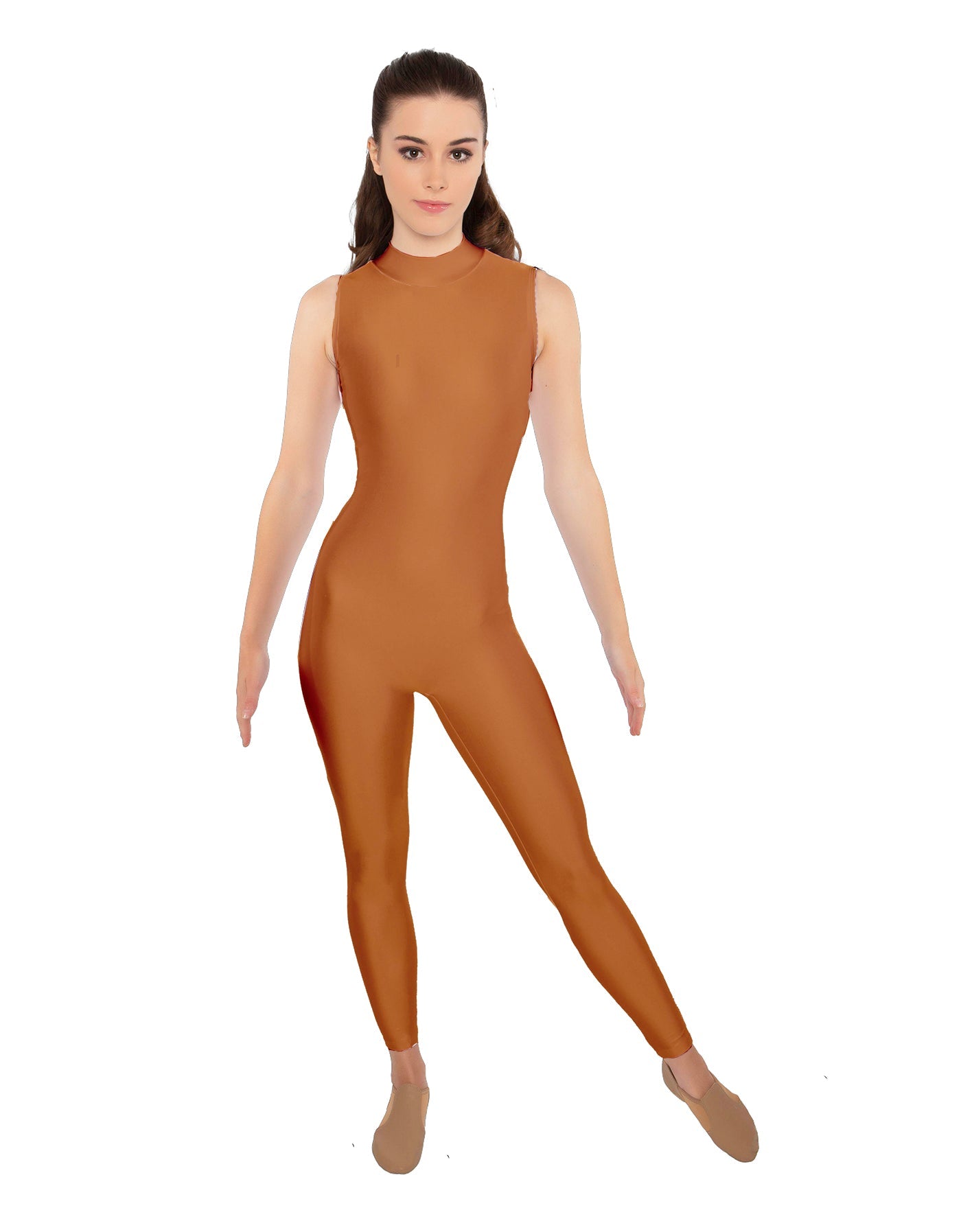 Solid Lycra Tneck Sleeveless Open Back Unitard
