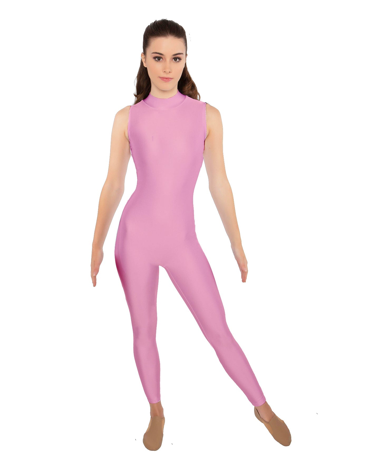 Solid Lycra Tneck Sleeveless Open Back Unitard