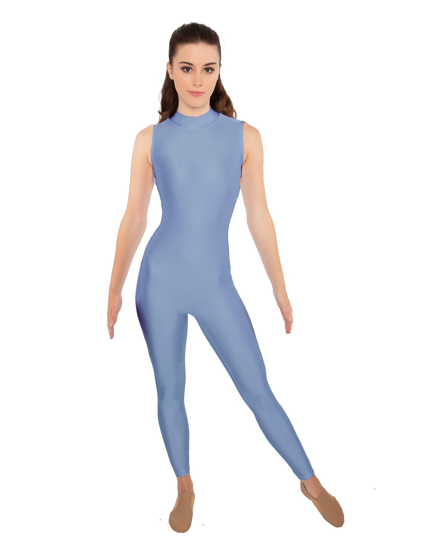 Solid Lycra Tneck Sleeveless Open Back Unitard