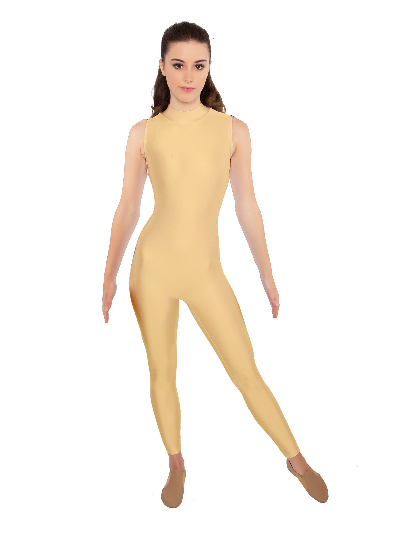 Solid Lycra Tneck Sleeveless Open Back Unitard