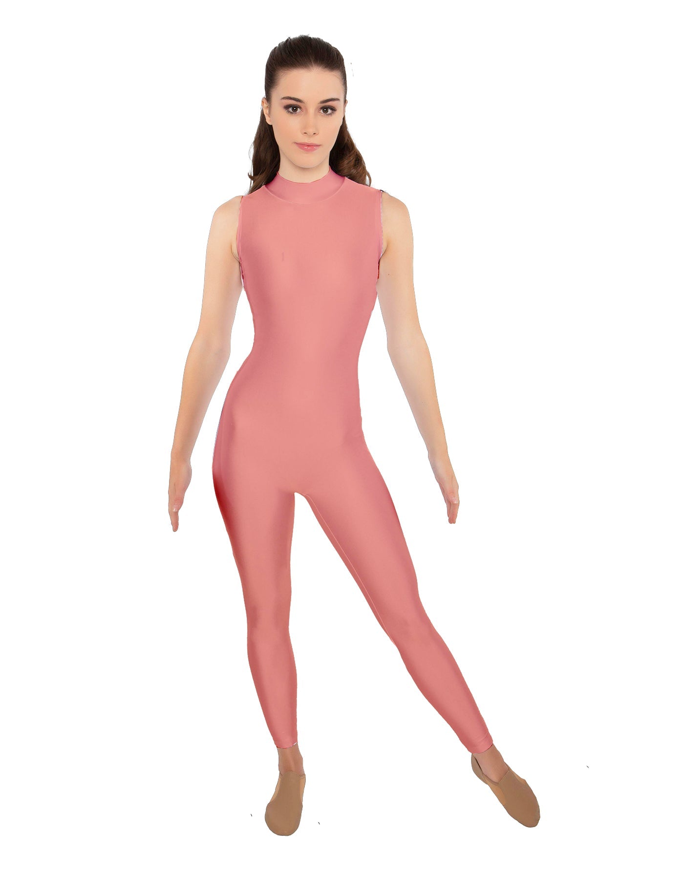 Solid Lycra Tneck Sleeveless Open Back Unitard