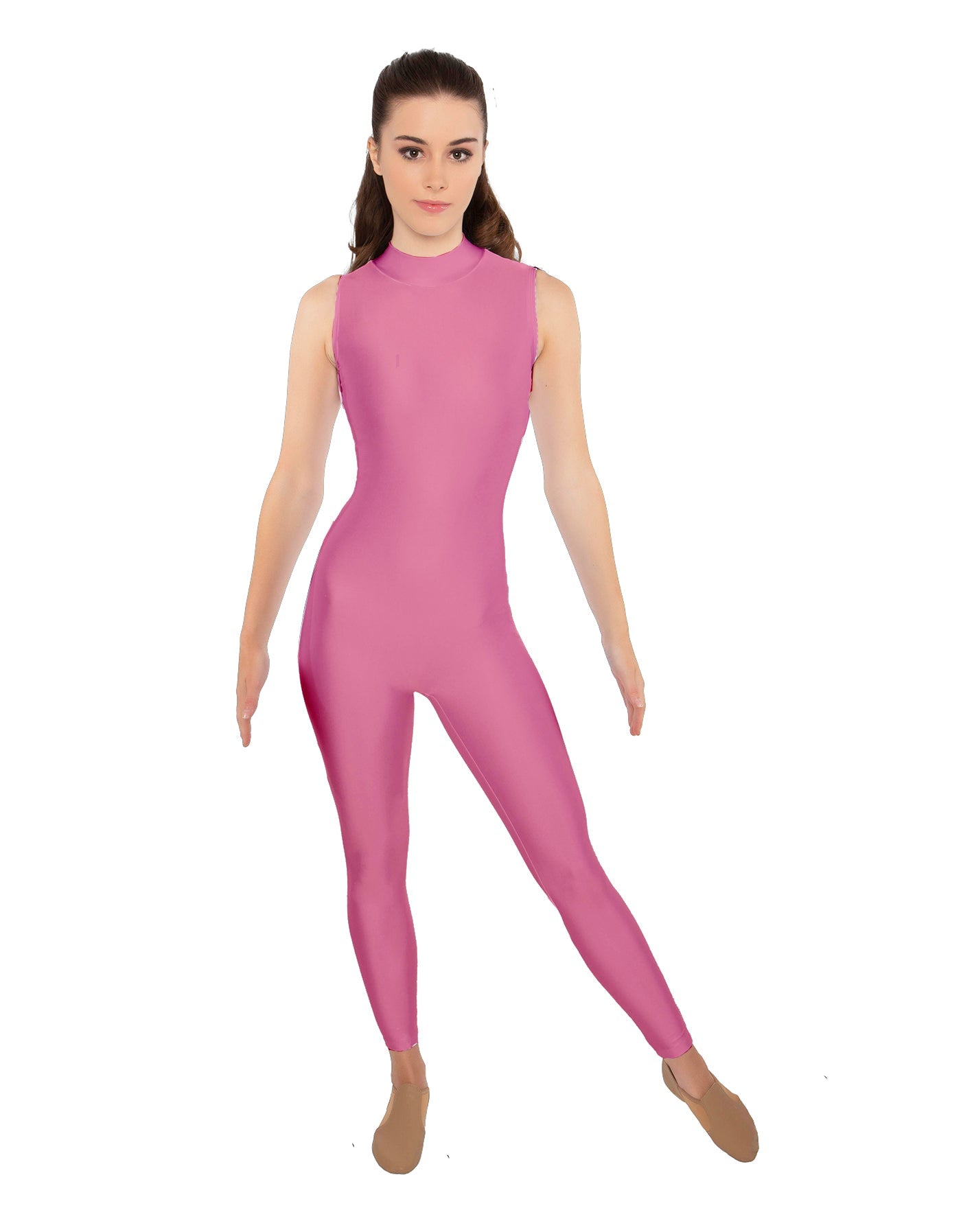 Solid Lycra Tneck Sleeveless Open Back Unitard