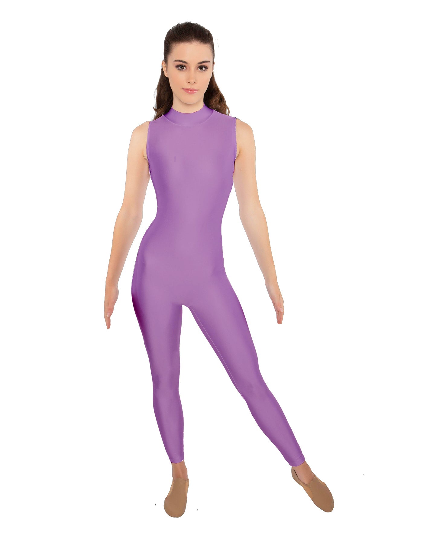 Solid Lycra Tneck Sleeveless Open Back Unitard