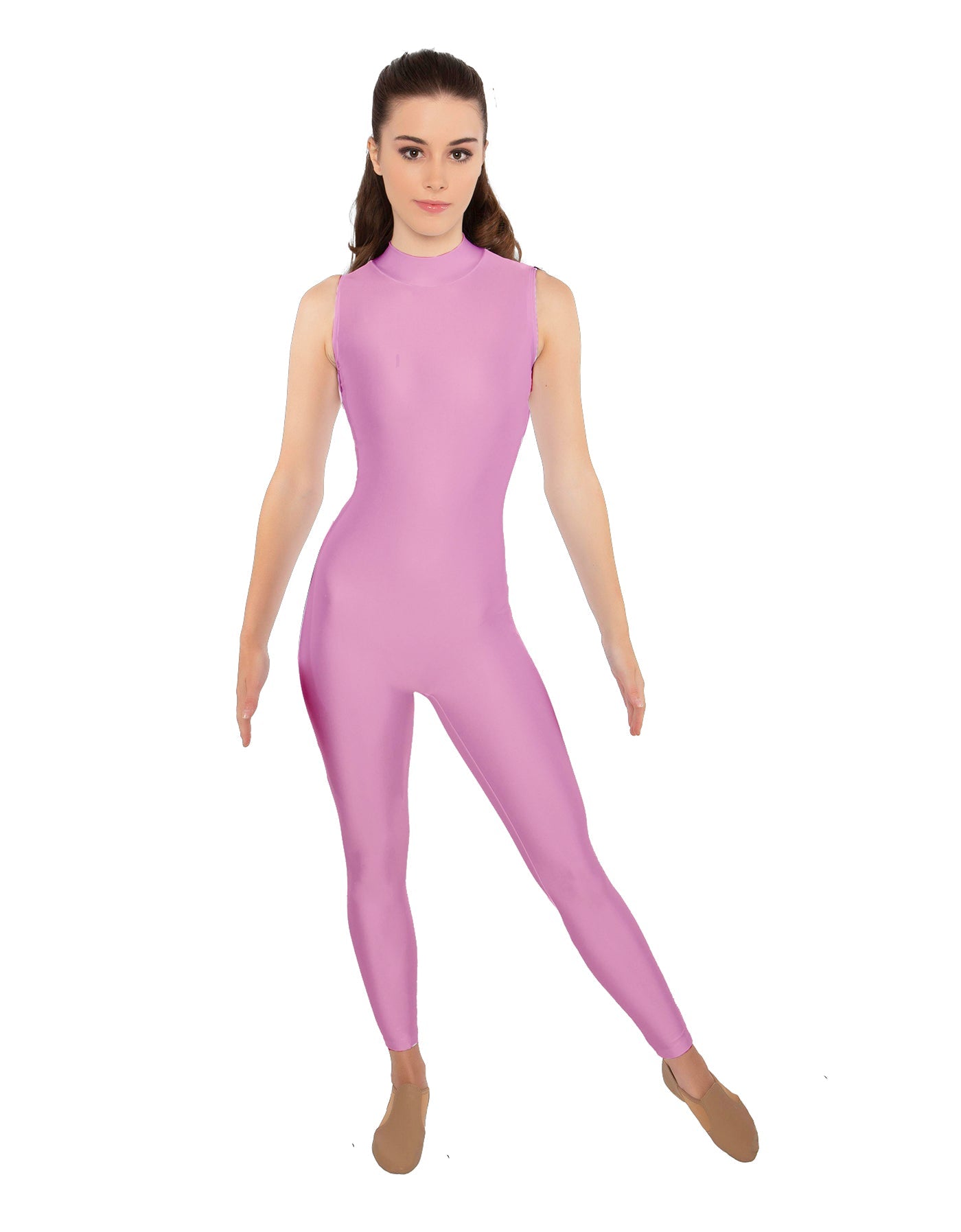 Solid Lycra Tneck Sleeveless Open Back Unitard